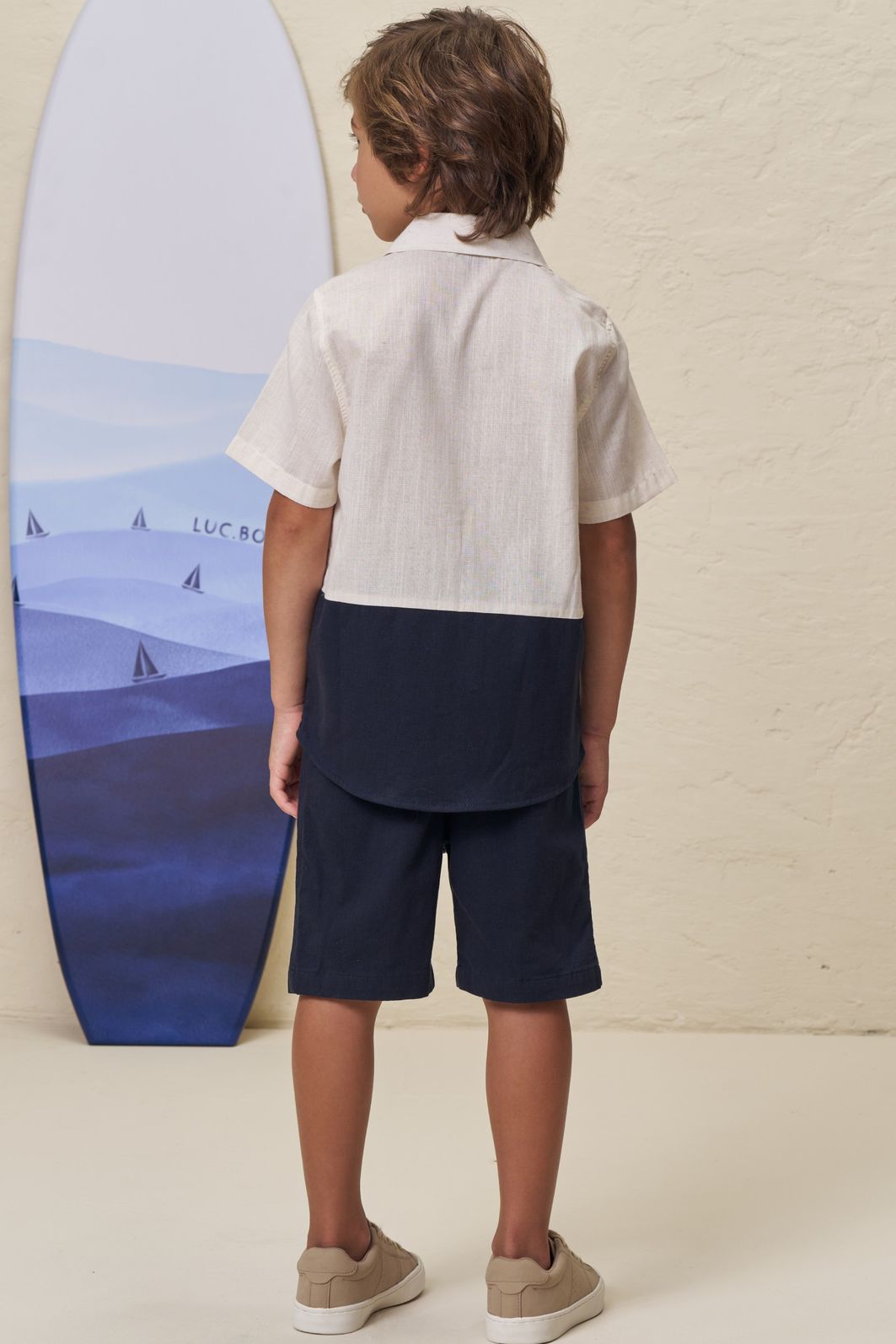 Conjunto de camisa em linho verano e bermuda em linho santorine com elastano 99318 LucBoo Infantil Menino Conjunto de camisa em linho verano e bermuda em linho santorine com elastano 99318 LucBoo Infantil Menino
