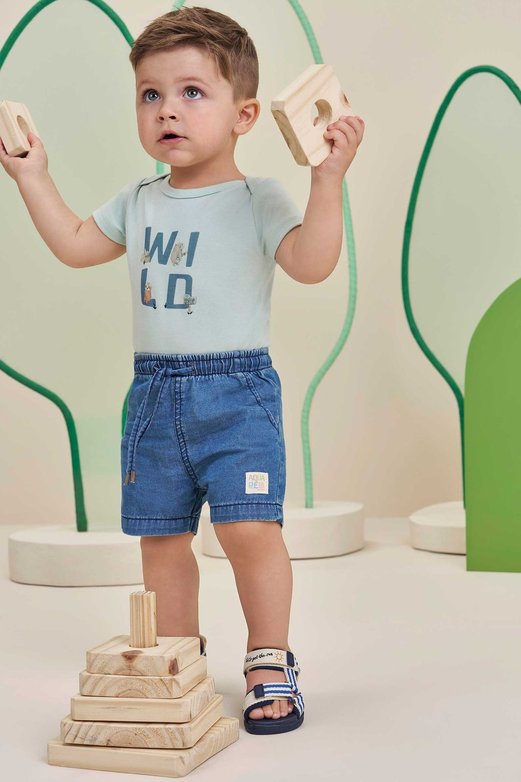 Conjunto de body em suedine e bermuda em jeans teca 98124 LucBoo Bebê Menino Conjunto de body em suedine e bermuda em jeans teca 98124 LucBoo Bebê Menino