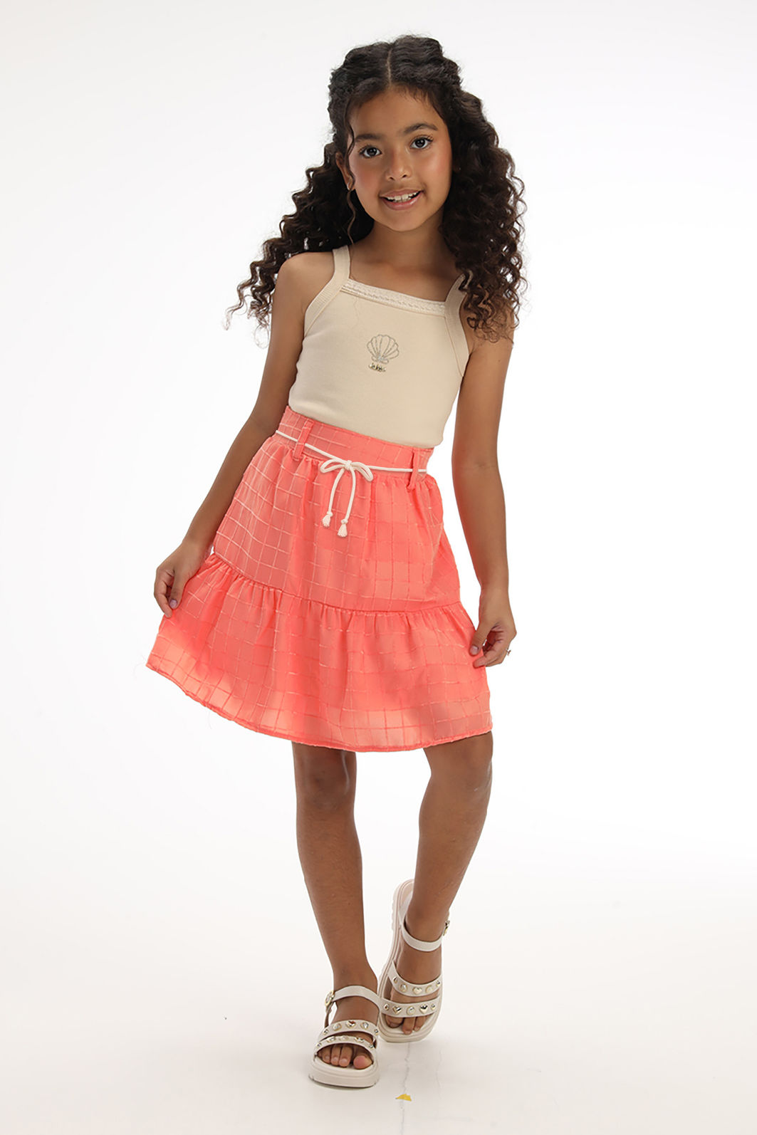 Conjunto de regata em canelado e saia em tecido grid chenille 95890 Kukiê Infantil Menina Conjunto de regata em canelado e saia em tecido grid chenille 95890 Kukiê Infantil Menina