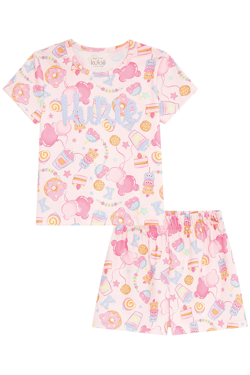 Conjunto de pijama de blusa em malha fresh e shorts em malha fresh 94270 Kukiê Infantil Menina Conjunto de pijama de blusa em malha fresh e shorts em malha fresh 94270 Kukiê Infantil Menina