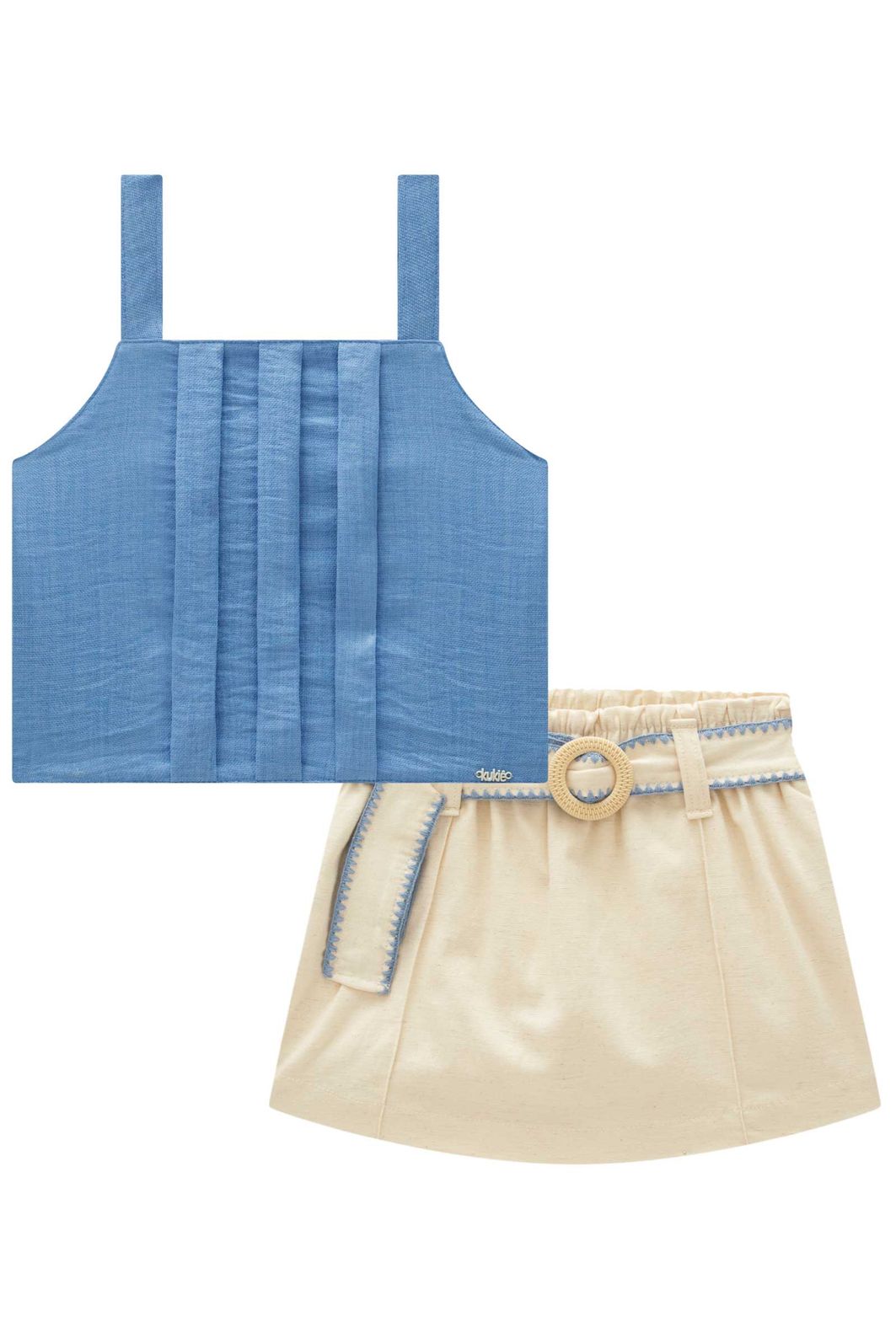 Conjunto de regata em alfaiataria linen e short saia em linho santorini com elastano 99589 Kukiê Infantil Menina Conjunto de regata em alfaiataria linen e short saia em linho santorini com elastano 99589 Kukiê Infantil Menina