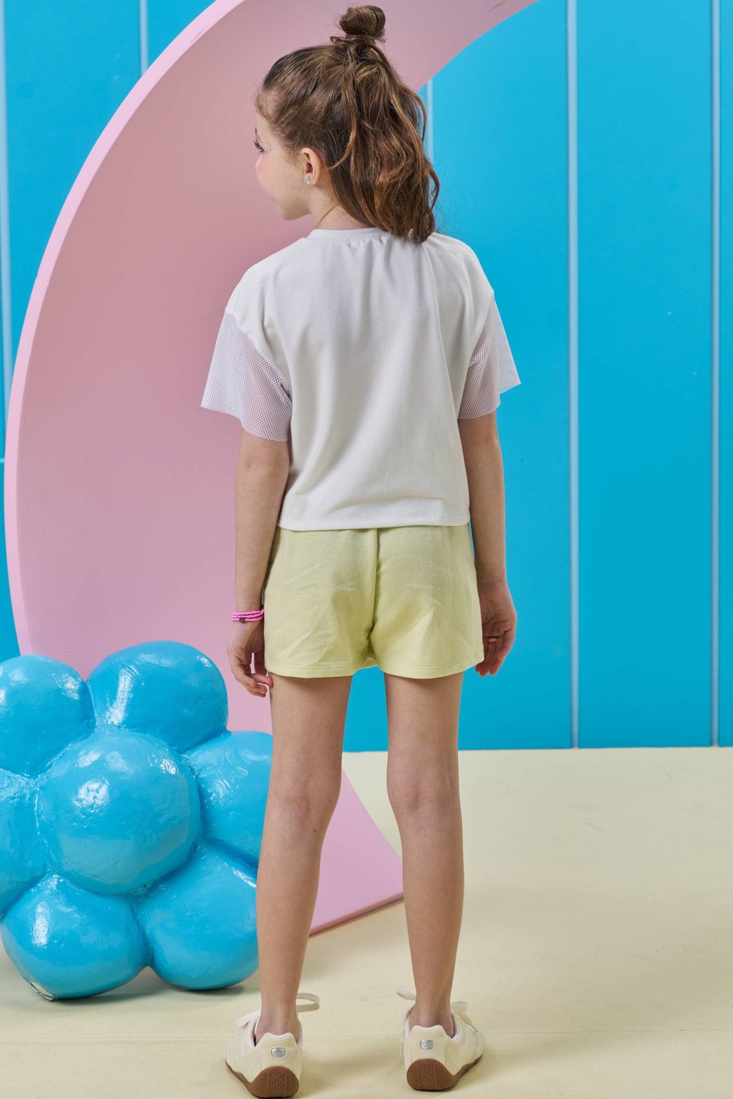Conjunto de blusa em malha power e tela e short saia em moletom sem pelúcia 93628 Kukiê Infantil Menina