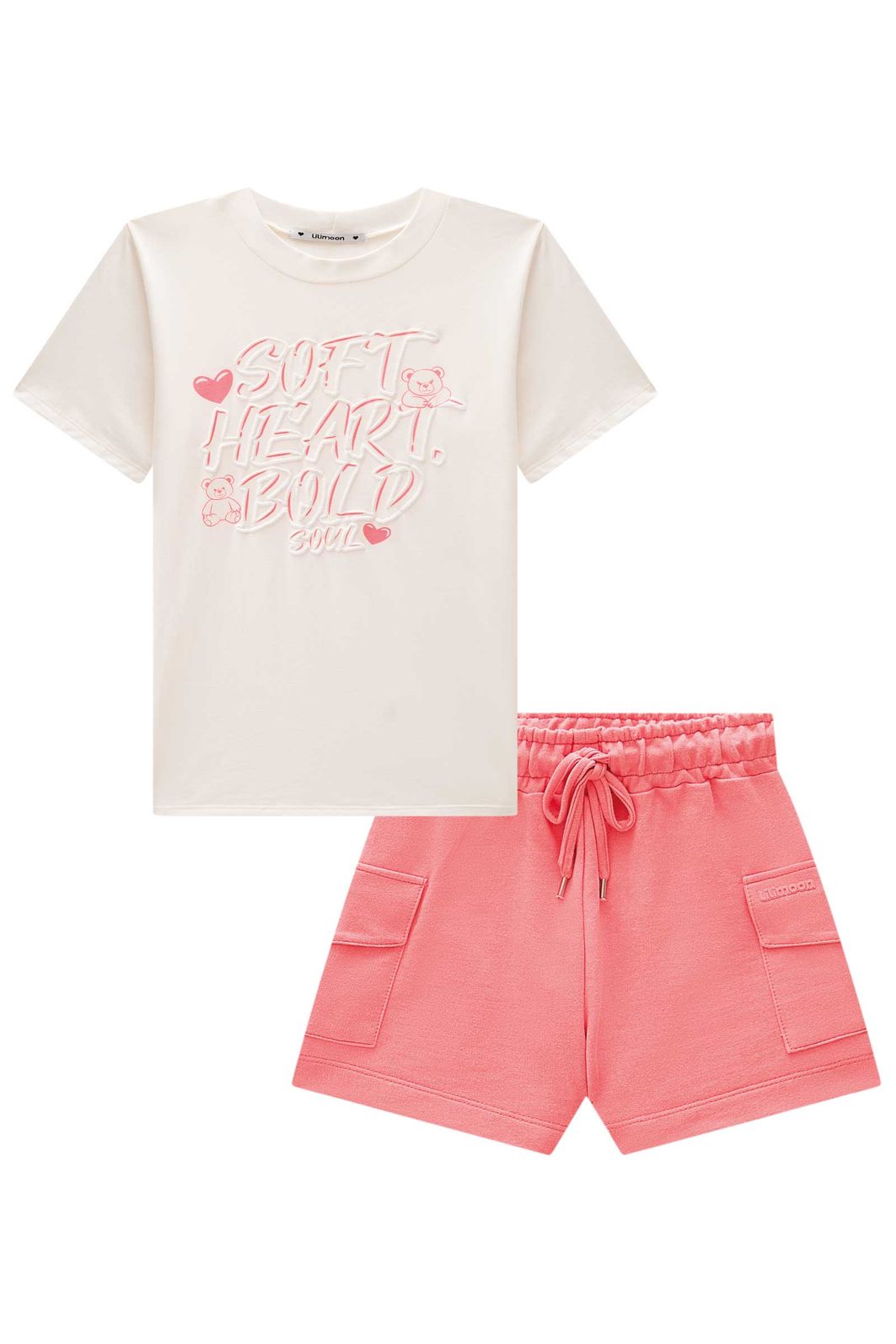 Conjunto de camiseta over em meia malha e shorts em moletom sem pelúcia 98793 Lilimoon Teen Menina