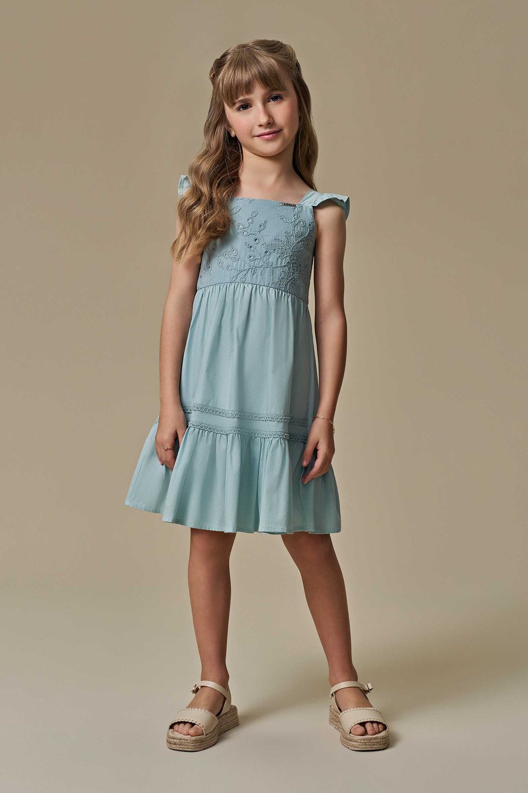 Vestido em tricoline com elastano e tricoline bordado 97010 Infanti Infantil Menina Vestido em tricoline com elastano e tricoline bordado 97010 Infanti Infantil Menina