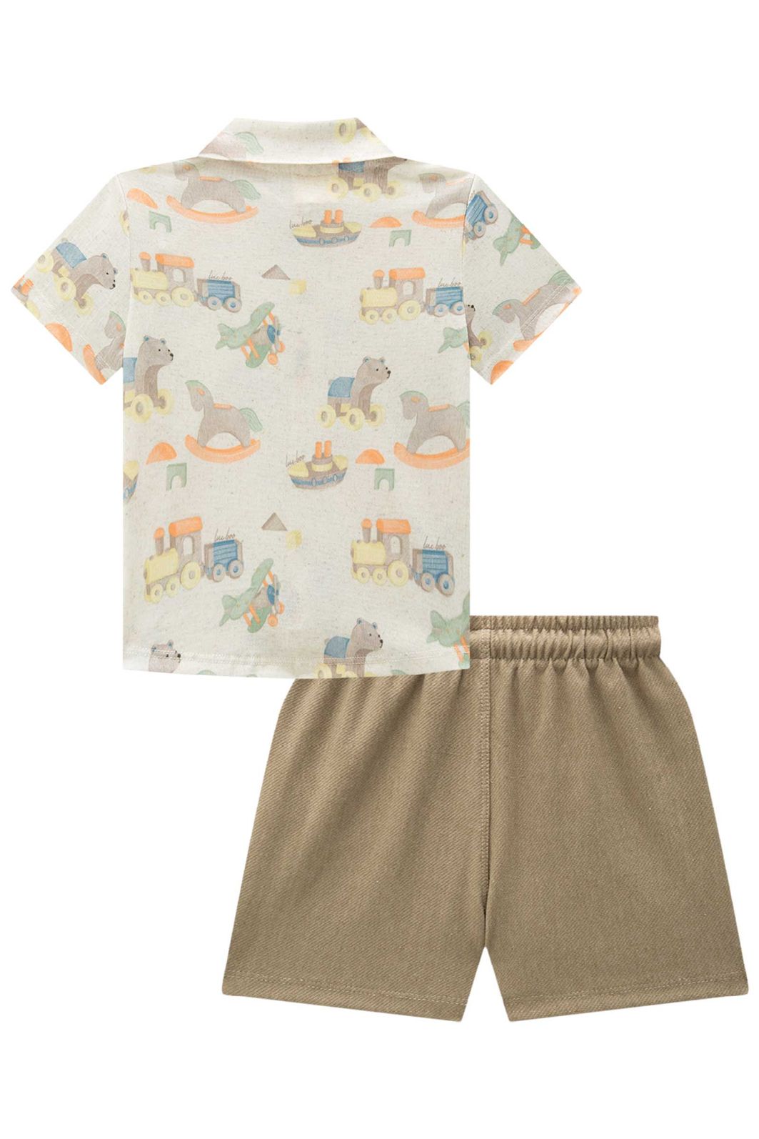 Conjunto de camisa em malha wave e bermuda em cotton jeans com elastano 92836 LucBoo Bebê Menino Conjunto de camisa em malha wave e bermuda em cotton jeans com elastano 92836 LucBoo Bebê Menino