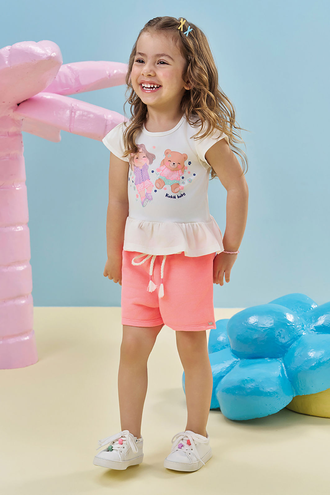 Conjunto de bata em meia malha e shorts em moletom 95228 Kukiê Infantil Menina Conjunto de bata em meia malha e shorts em moletom 95228 Kukiê Infantil Menina