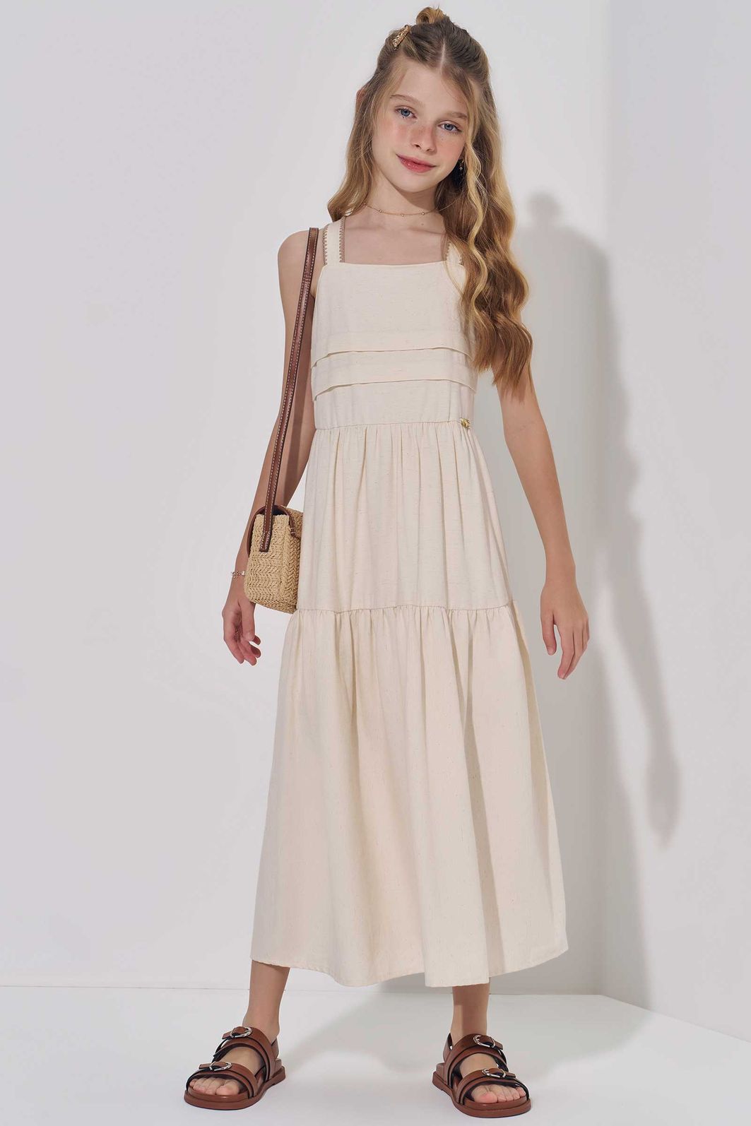 Vestido em linho com elastano 98896 Vic Teen Menina Vestido em linho com elastano 98896 Vic Teen Menina
