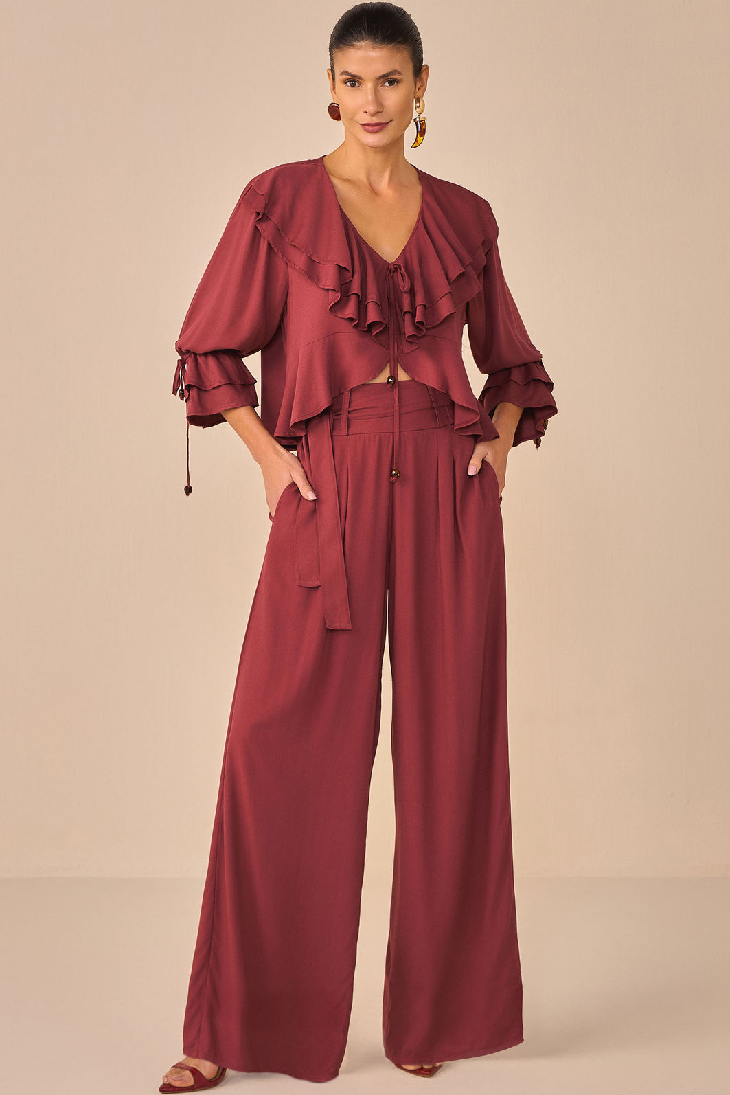 Calça pantalona em blend de viscose 97071 Linzzi Calça pantalona em blend de viscose 97071 Linzzi