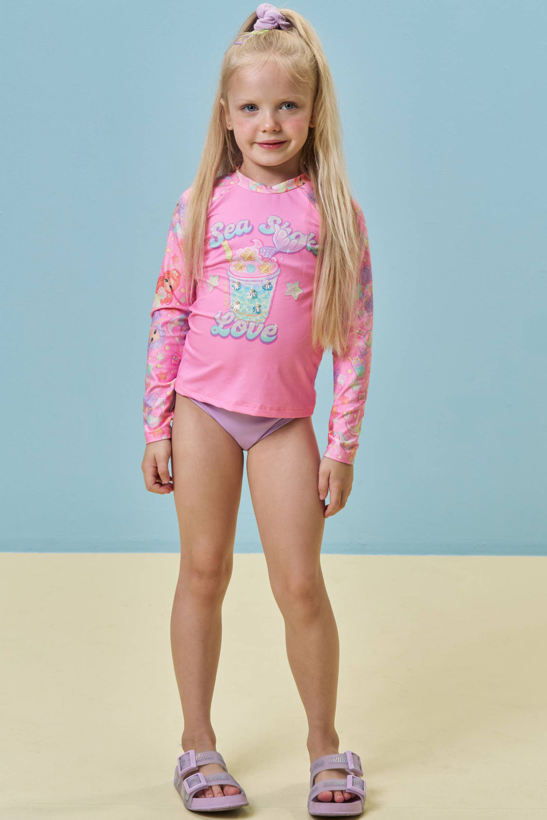 Trio de biquíni e blusa em malha com proteção UV50+ 96092 Kukiê Infantil Menina Trio de biquíni e blusa em malha com proteção UV50+ 96092 Kukiê Infantil Menina