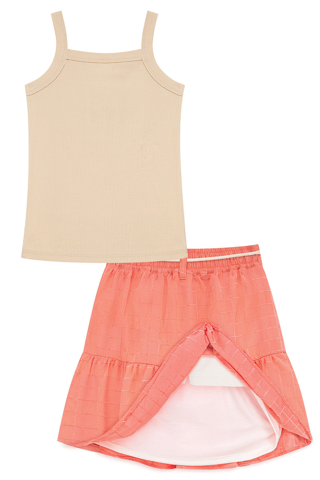 Conjunto de regata em canelado e saia em tecido grid chenille 95890 Kukiê Infantil Menina Conjunto de regata em canelado e saia em tecido grid chenille 95890 Kukiê Infantil Menina