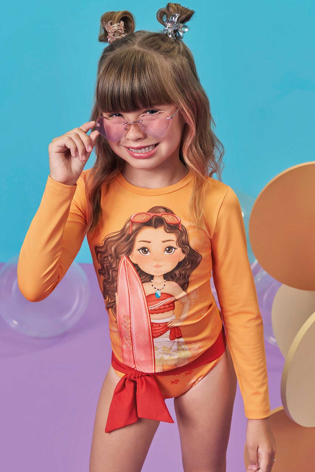 Trio de blusa e biquíni em malha com proteção UV50+ 99542 Kukiê Infantil Menina Trio de blusa e biquíni em malha com proteção UV50+ 99542 Kukiê Infantil Menina