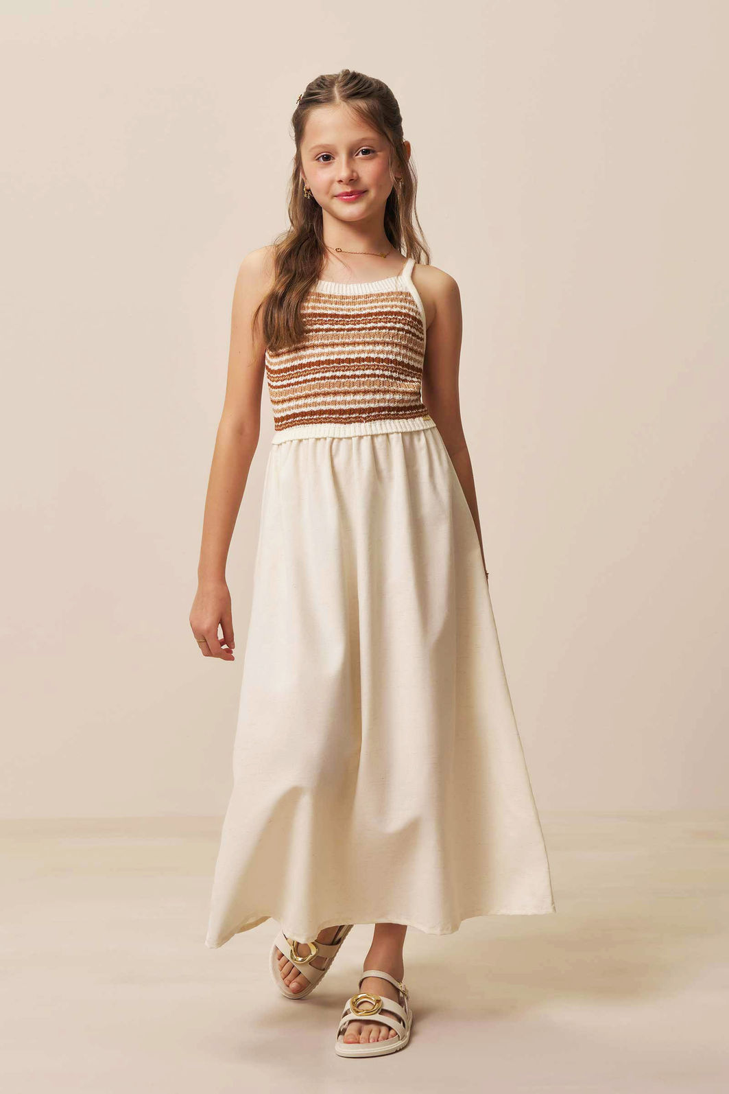 Vestido midi em tricot 100% algodão e linho deluxe 94375 Vic Teen Menina Vestido midi em tricot 100% algodão e linho deluxe 94375 Vic Teen Menina