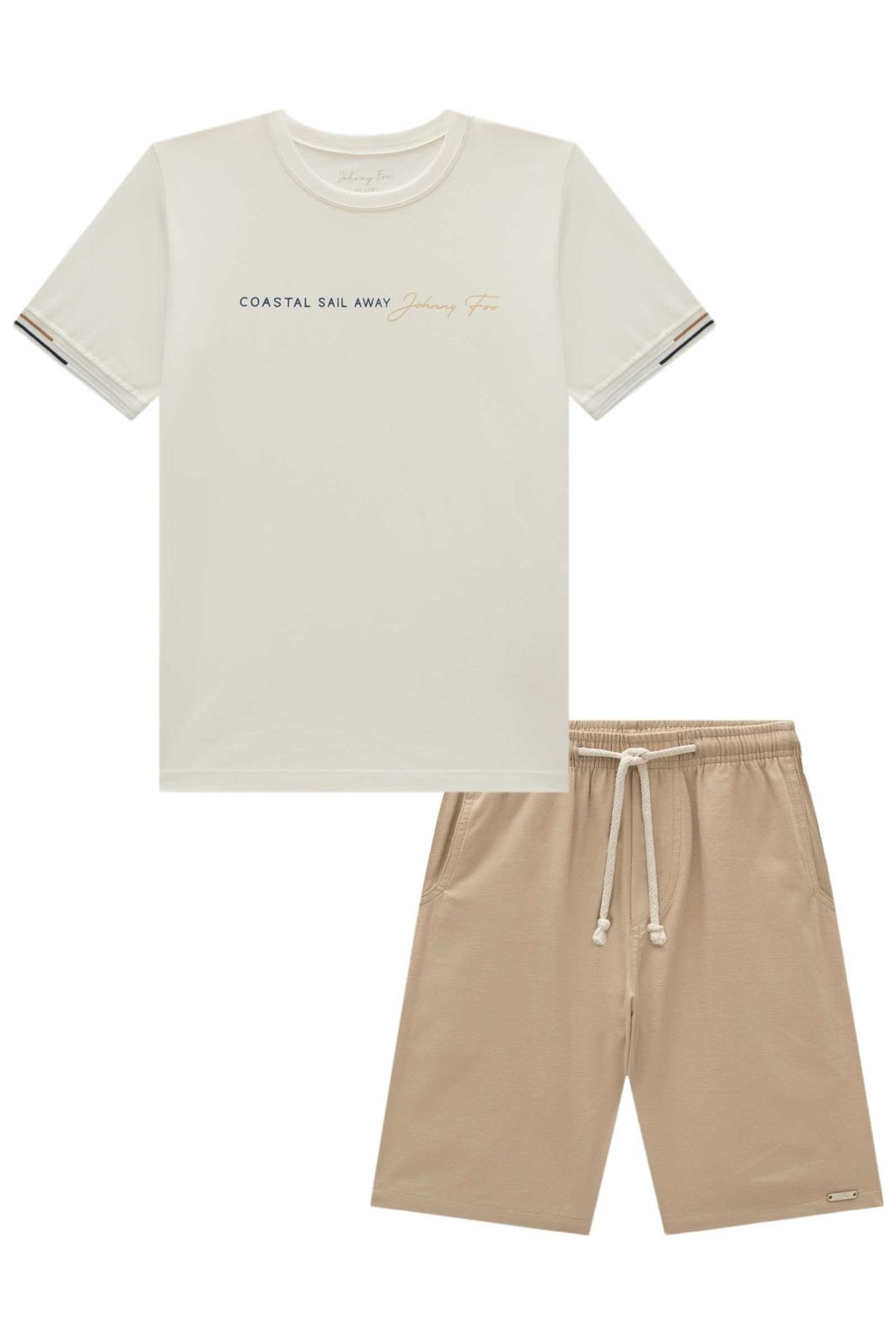Conjunto de camiseta em meia malha e bermuda em linho santorine com elastano 96400 Johnny Fox Teen Menino
