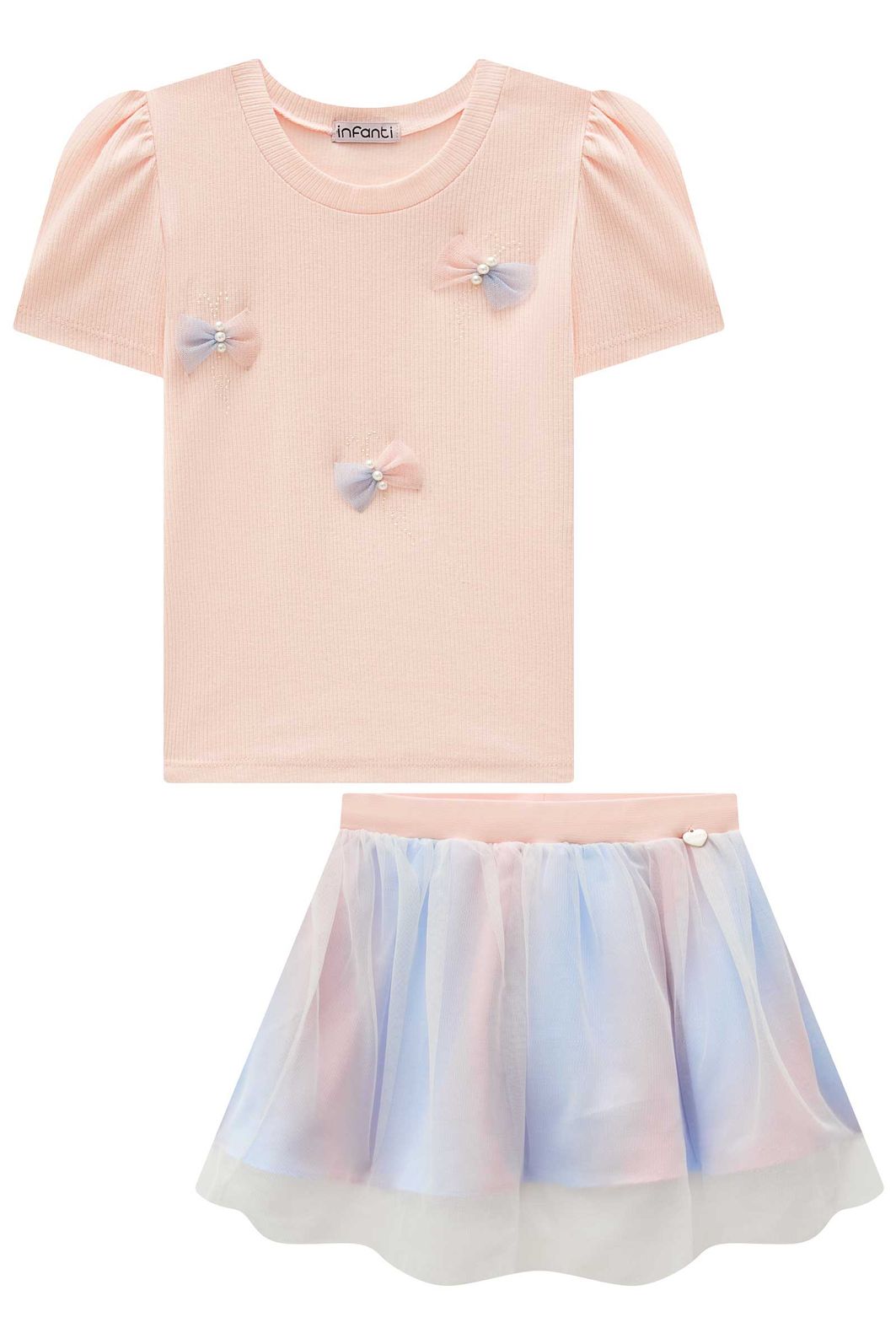 Conjunto de blusa em canelado liz e saia em tule com elastano. Com shorts embutido 97341 Infanti Infantil Menina Conjunto de blusa em canelado liz e saia em tule com elastano. Com shorts embutido 97341 Infanti Infantil Menina