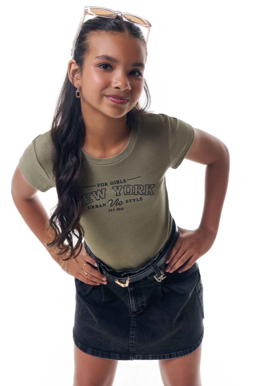 Saia cargo em jeans com elastano 95637 Vic Teen Menina
