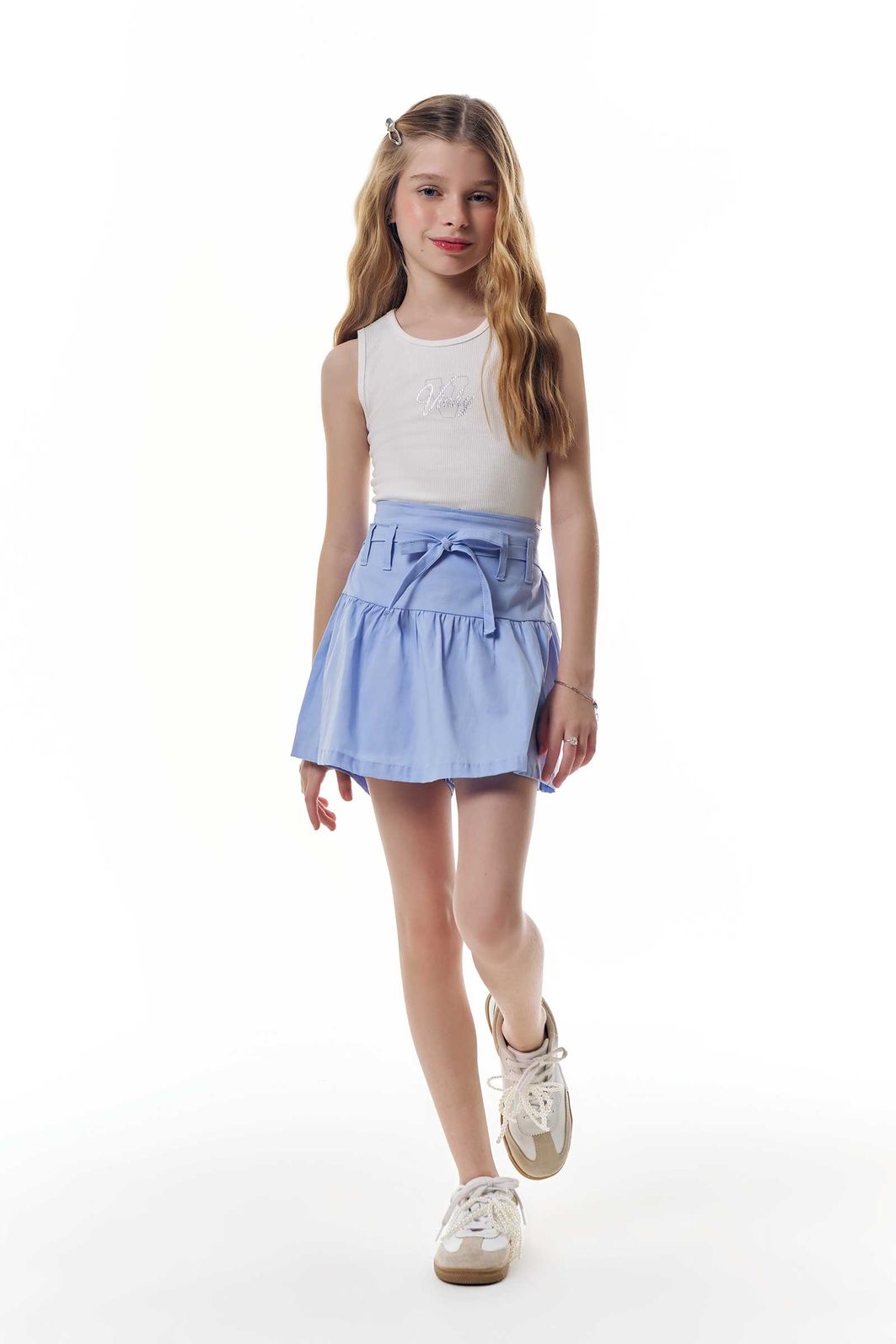 Conjunto de regata em poliamida e short saia em tricoline com elastano 92915 Vic Teen Menina Conjunto de regata em poliamida e short saia em tricoline com elastano 92915 Vic Teen Menina
