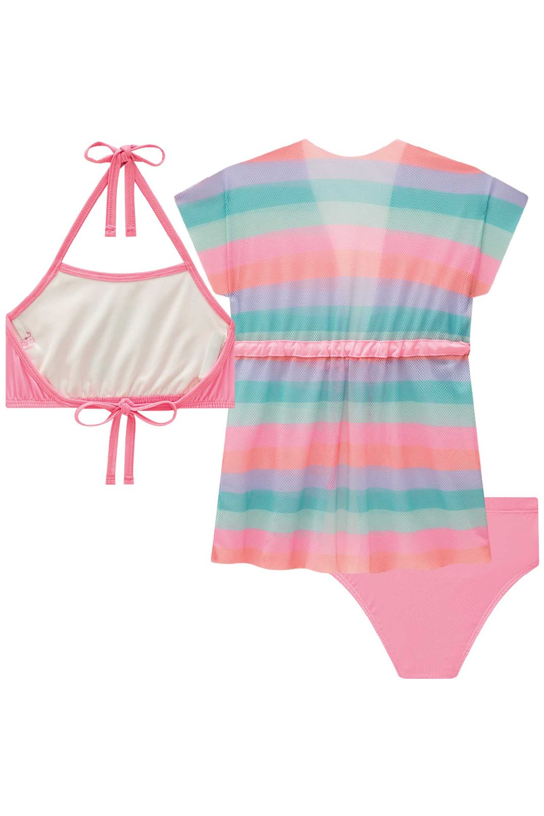 Trio de biquíni em malha UV dry com proteção UV 50+ com saída de praia em tela fashion 93177 Infanti Infantil Menina Trio de biquíni em malha UV dry com proteção UV 50+ com saída de praia em tela fashion 93177 Infanti Infantil Menina