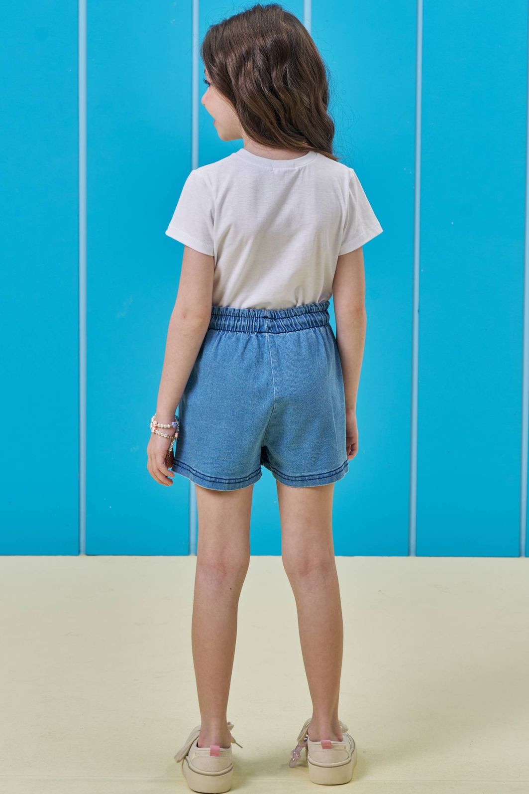 Conjunto de blusa em meia malha e short saia em jeans com elastano 97132 Kukiê Infantil Menina Conjunto de blusa em meia malha e short saia em jeans com elastano 97132 Kukiê Infantil Menina