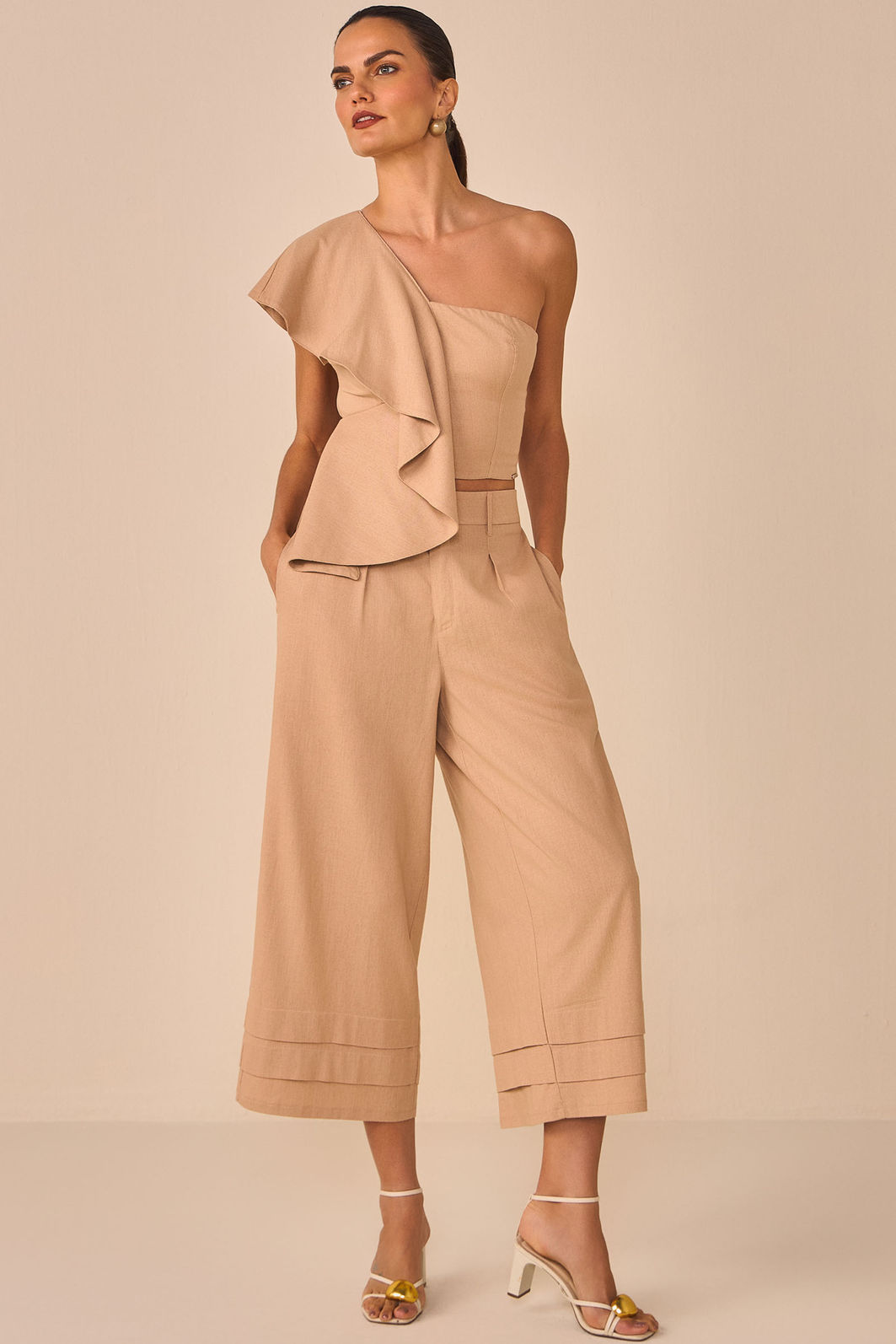 Calça maxi midi em blend de linho e viscose 95845 Linzzi Calça maxi midi em blend de linho e viscose 95845 Linzzi