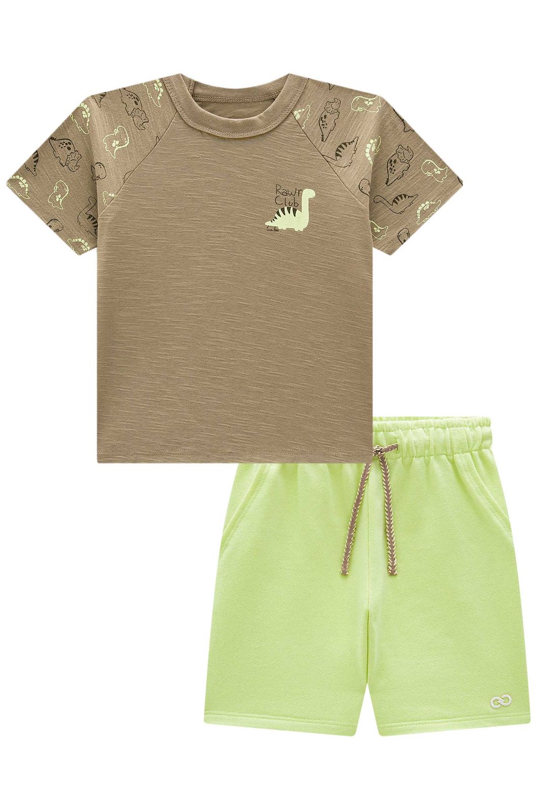 Conjunto de camiseta em meia malha flamê e bermuda em moletom sem pelúcia 99056 LucBoo Infantil Menino