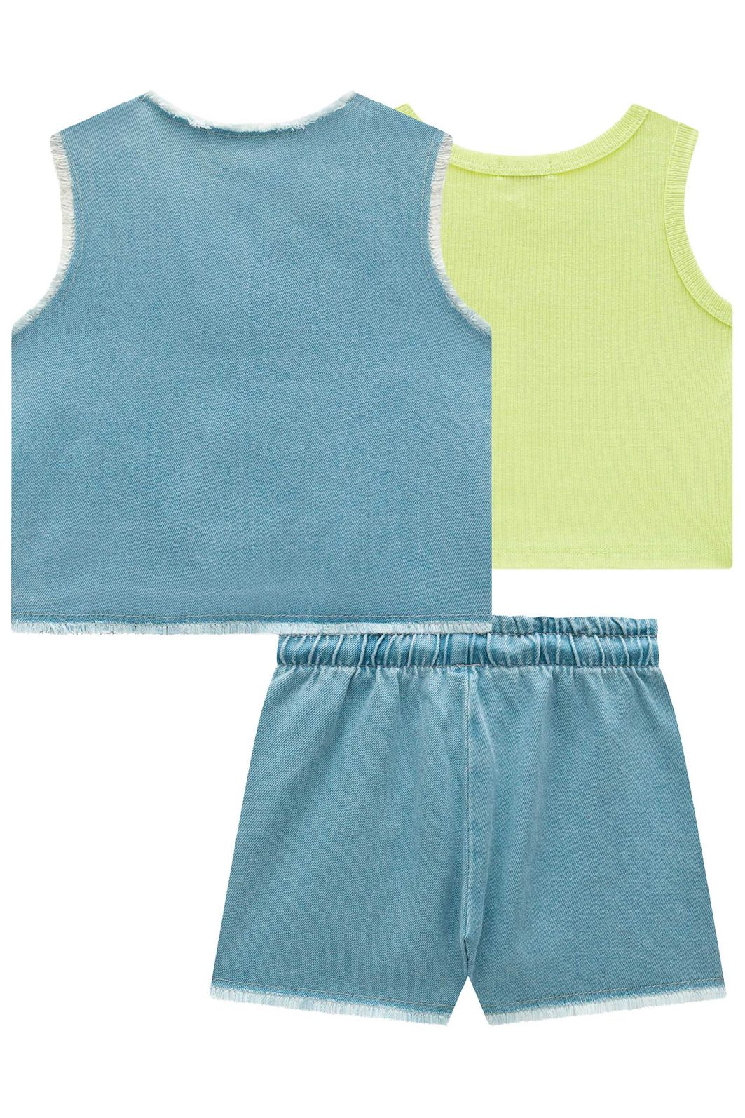 Trio de regata em canelado, colete e shorts em jeans 99311 Infanti Infantil Menina Trio de regata em canelado, colete e shorts em jeans 99311 Infanti Infantil Menina