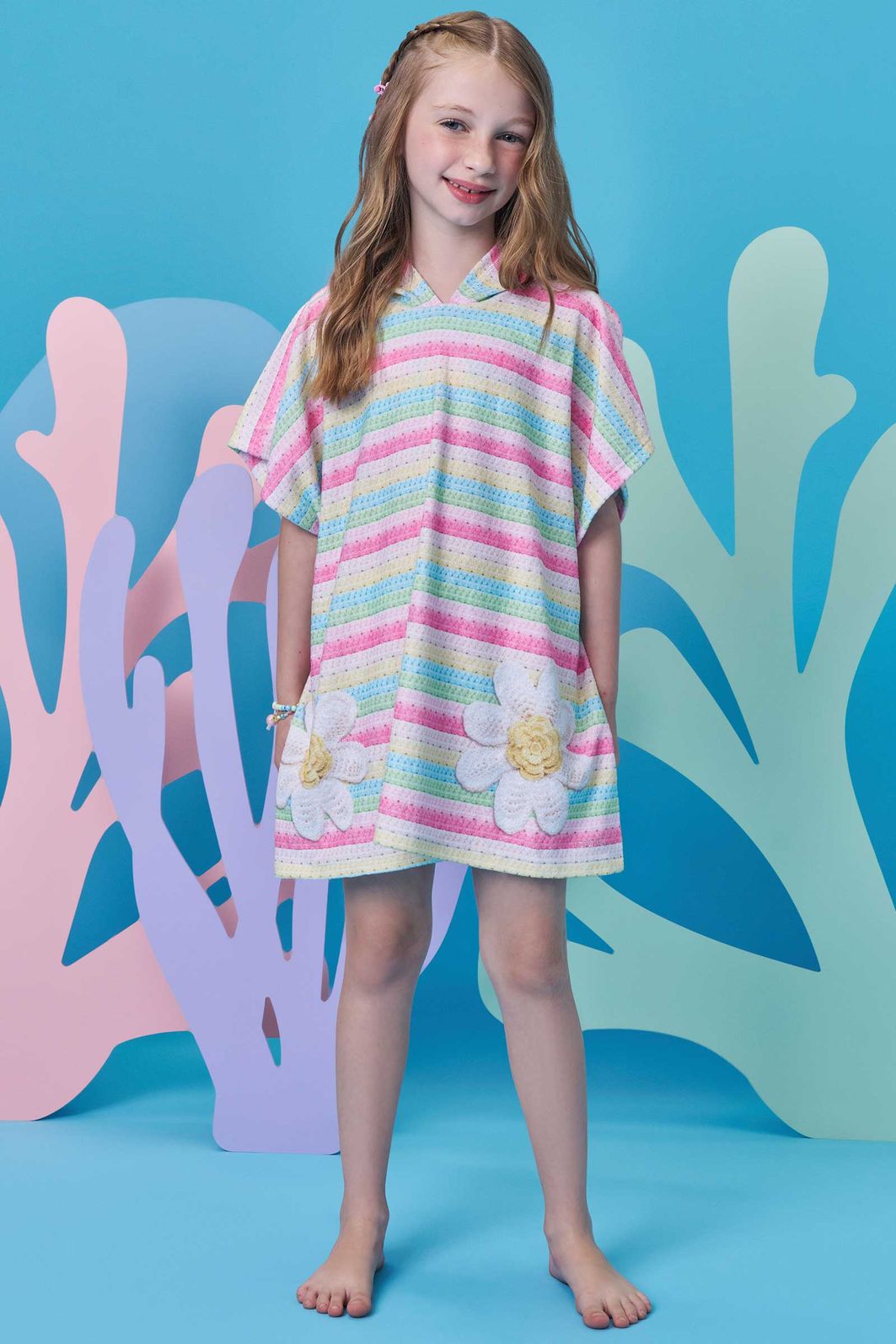 Toalha poncho com capuz em plush atoalhado 99172 Infanti Infantil Menina Toalha poncho com capuz em plush atoalhado 99172 Infanti Infantil Menina