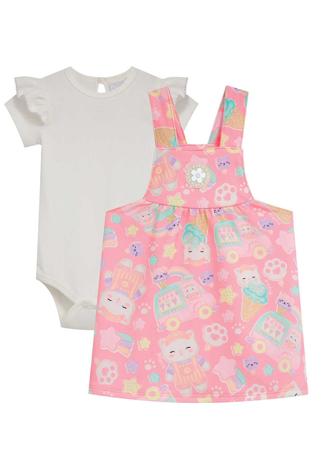 Conjunto de body em cotton e salopete em molecotton 95221 Kukiê Bebê Menina Conjunto de body em cotton e salopete em molecotton 95221 Kukiê Bebê Menina