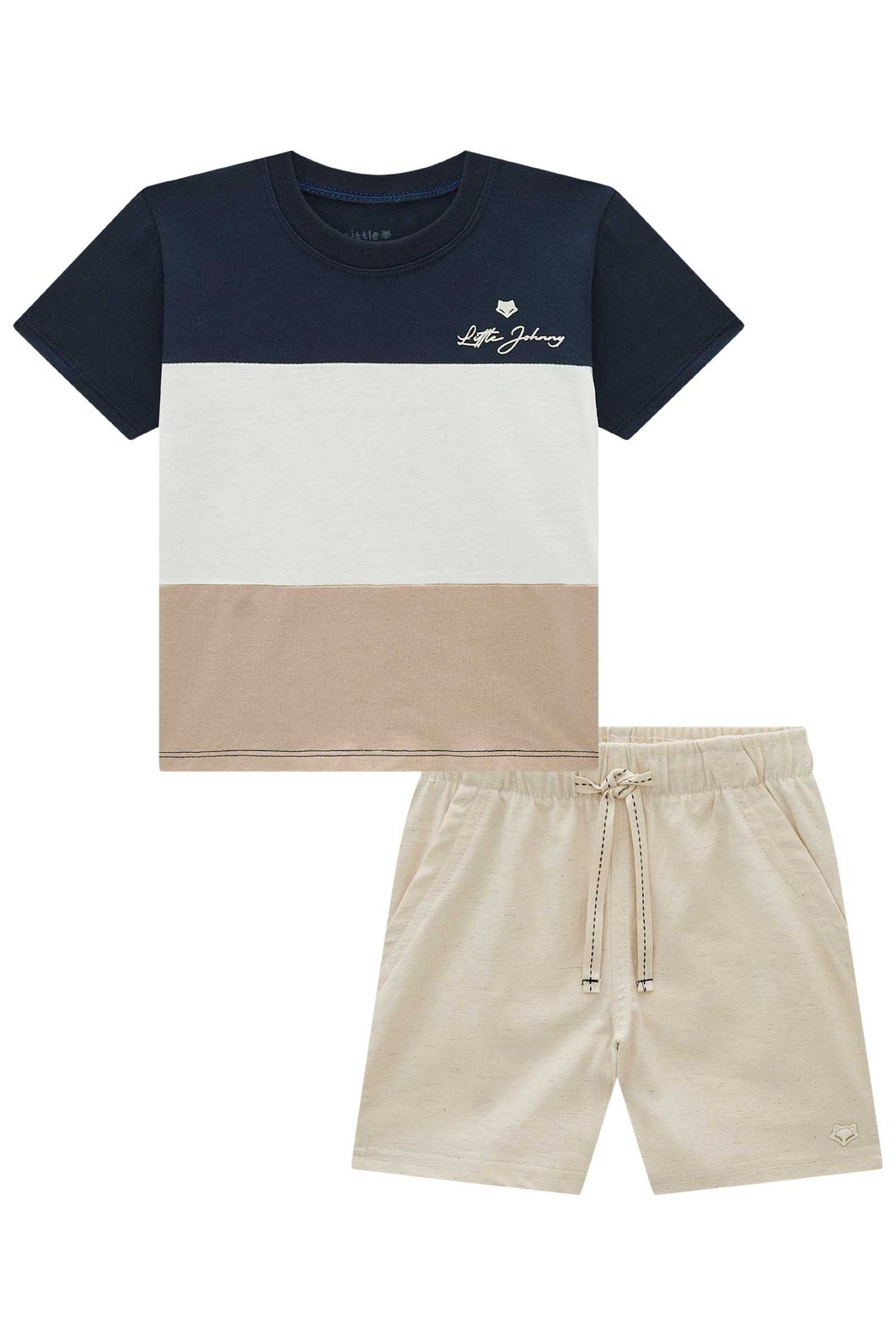 Conjunto de camiseta em meia malha e bermuda em linho santorine com elastano 99410 Johnny Fox Teen Menino Conjunto de camiseta em meia malha e bermuda em linho santorine com elastano 99410 Johnny Fox Teen Menino