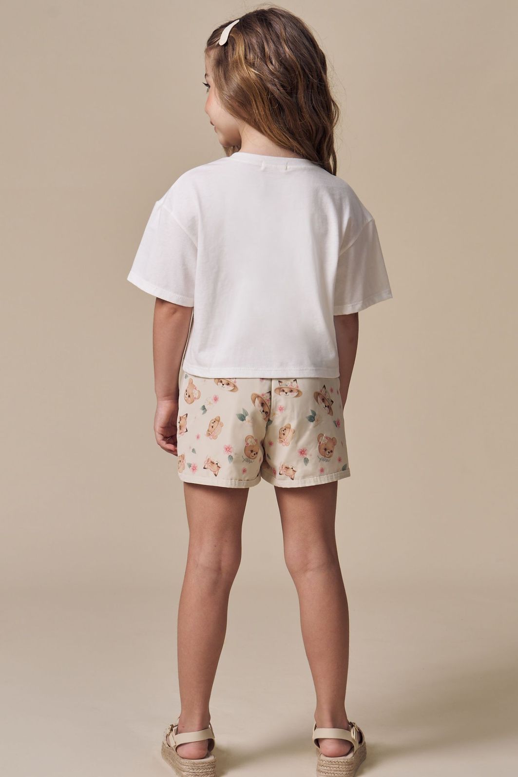 Conjunto de blusa em meia malha com shorts em tecno style 97022 Infanti Infantil Menina