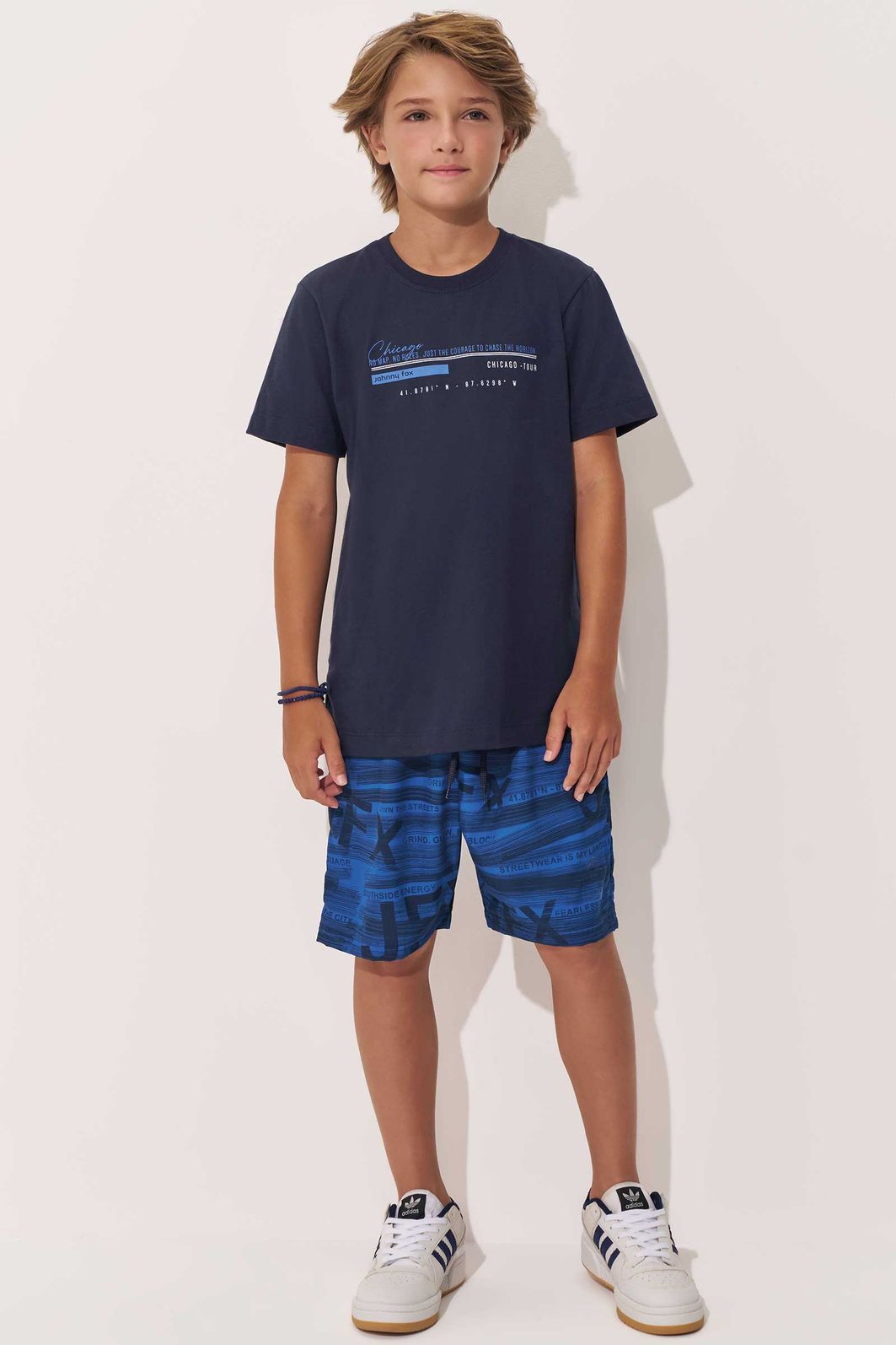 Conjunto de camiseta em meia malha e bermuda em nylon ergonomic com elastano 97973 Johnny Fox Teen Menino Conjunto de camiseta em meia malha e bermuda em nylon ergonomic com elastano 97973 Johnny Fox Teen Menino