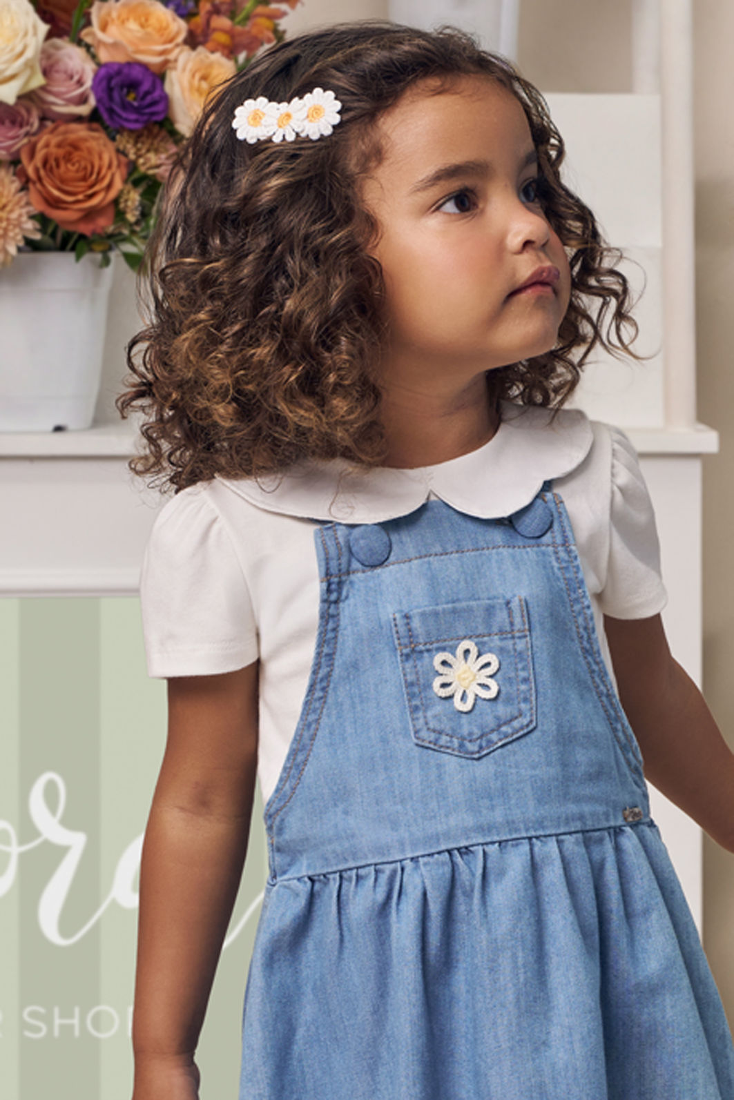 Conjunto de body em cotton com salopete em jeans 99190 Infanti Bebê Menina