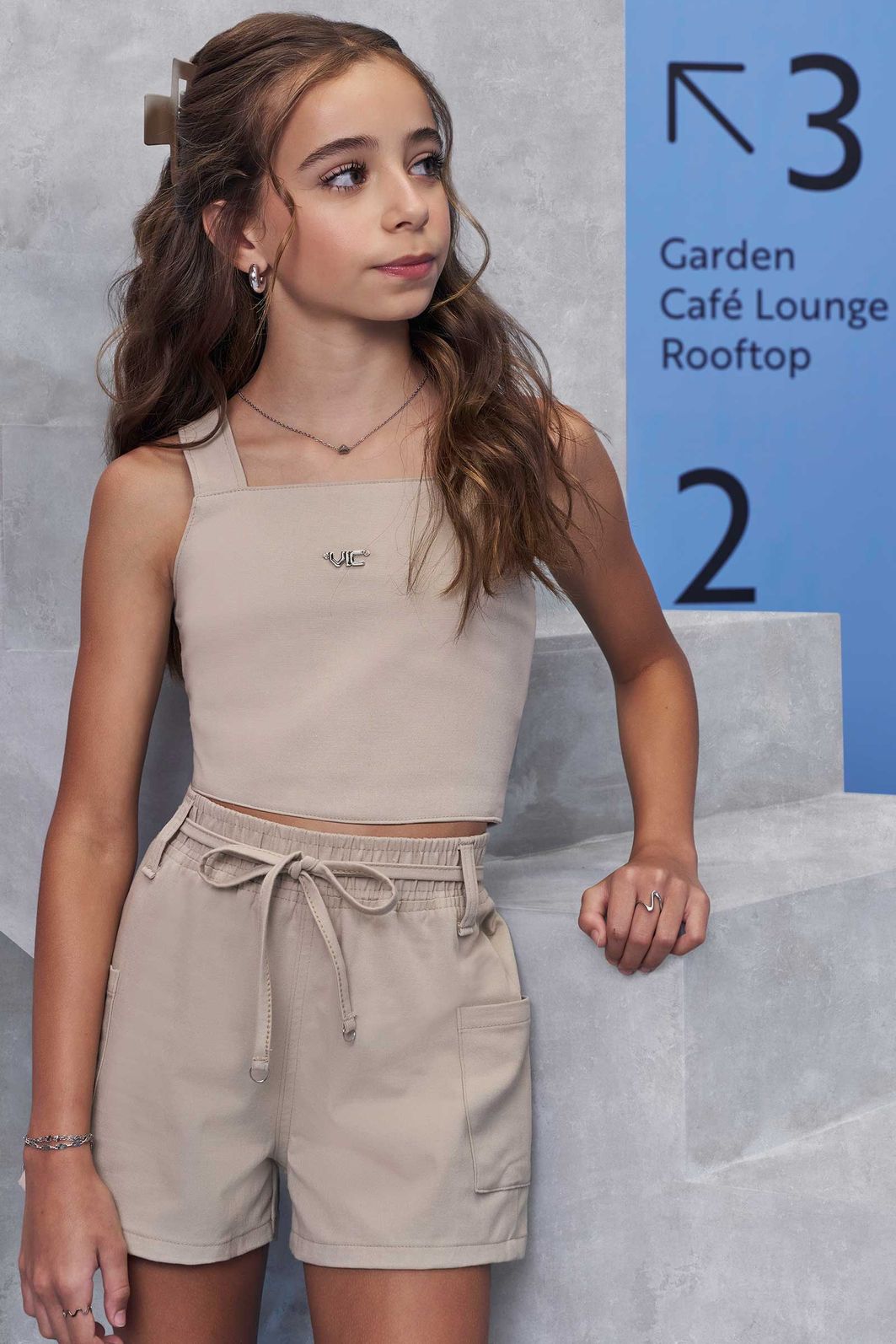 Conjunto de regata e shorts em sarja com elastano 98507 Vic Teen Menina Conjunto de regata e shorts em sarja com elastano 98507 Vic Teen Menina