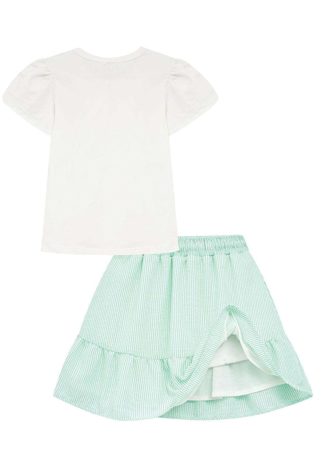 Conjunto de blusa em cotton e saia em tricoline listrado 96431 Kukiê Infantil Menina Conjunto de blusa em cotton e saia em tricoline listrado 96431 Kukiê Infantil Menina
