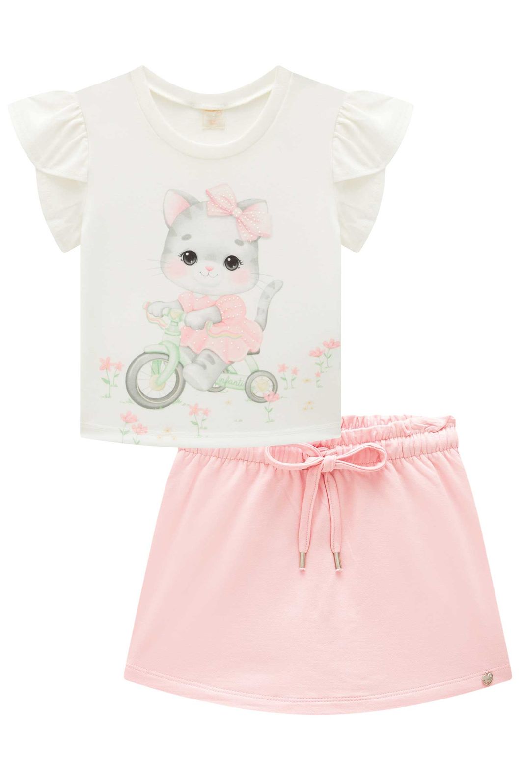 Conjunto de blusa em meia malha com short saia em molevisco 94659 Infanti Infantil Menina Conjunto de blusa em meia malha com short saia em molevisco 94659 Infanti Infantil Menina