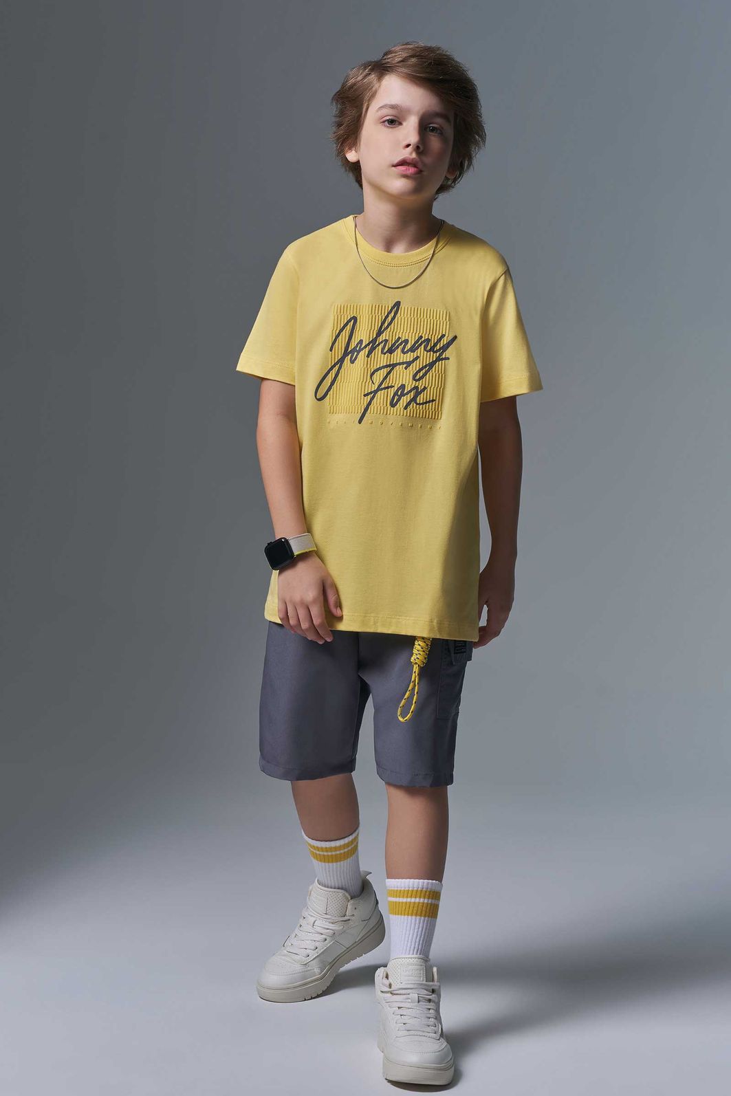 Conjunto de camiseta em meia malha e bermuda em hydronatic supersoft com elastano 96860 Johnny Fox Teen Menino Conjunto de camiseta em meia malha e bermuda em hydronatic supersoft com elastano 96860 Johnny Fox Teen Menino