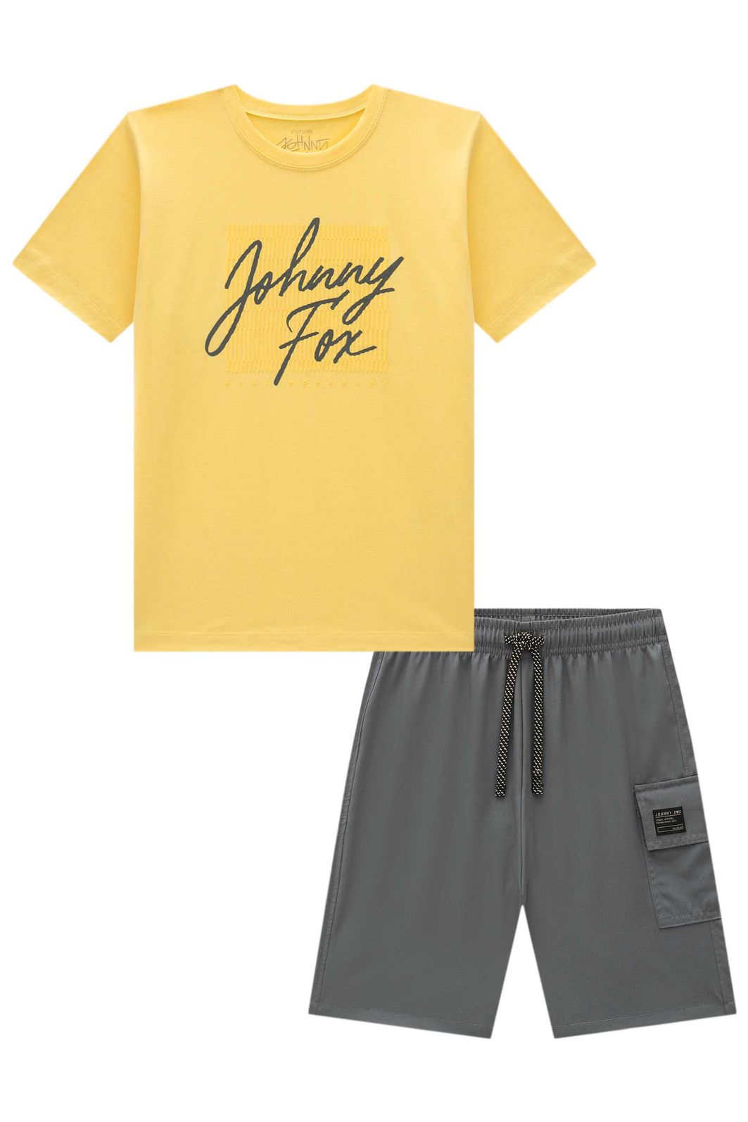 Conjunto de camiseta em meia malha e bermuda em hydronatic supersoft com elastano 96860 Johnny Fox Teen Menino Conjunto de camiseta em meia malha e bermuda em hydronatic supersoft com elastano 96860 Johnny Fox Teen Menino