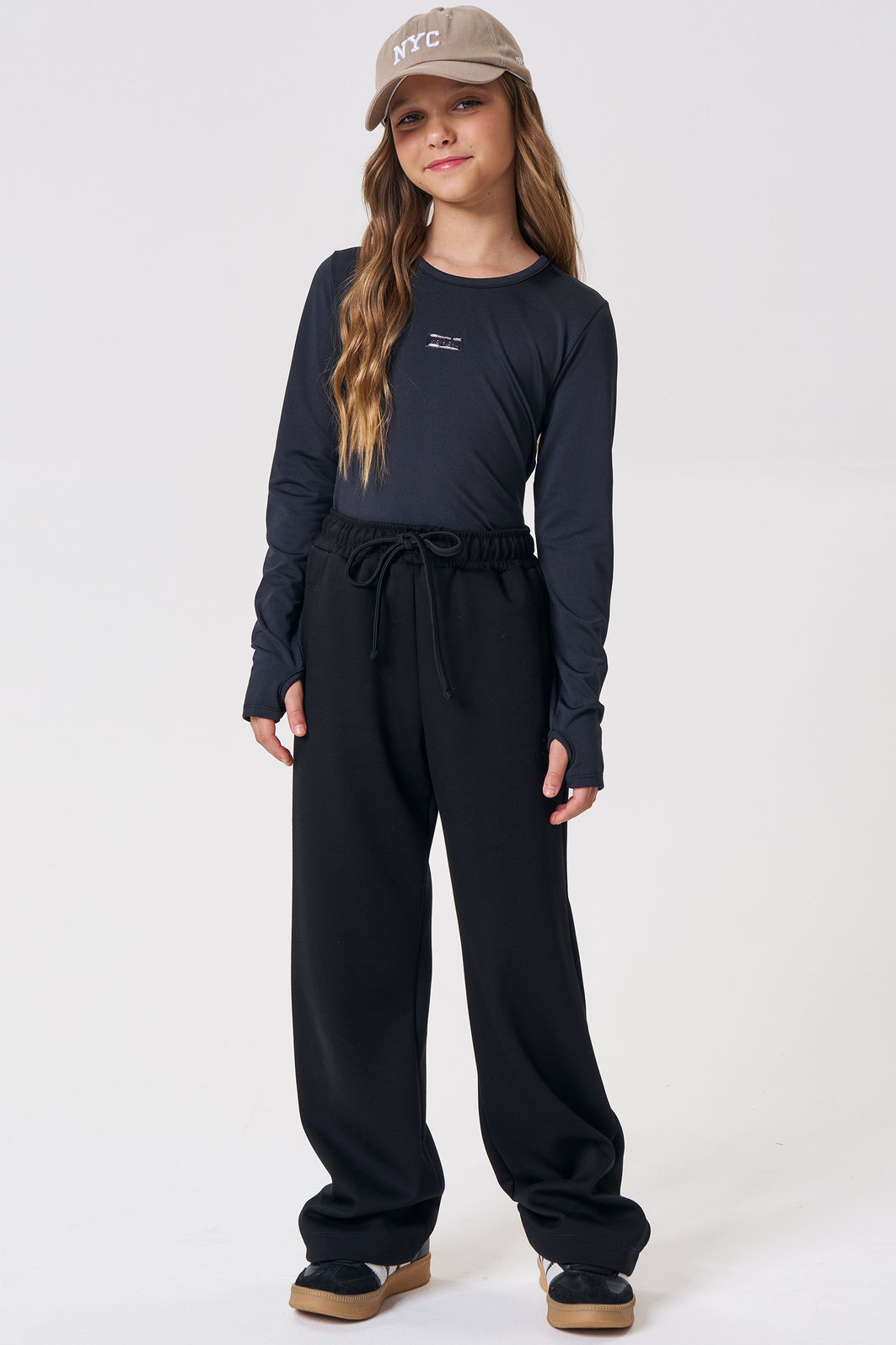 Calça wide leg em malha tecno new 90865 Vic Teen Menina Calça wide leg em malha tecno new 90865 Vic Teen Menina