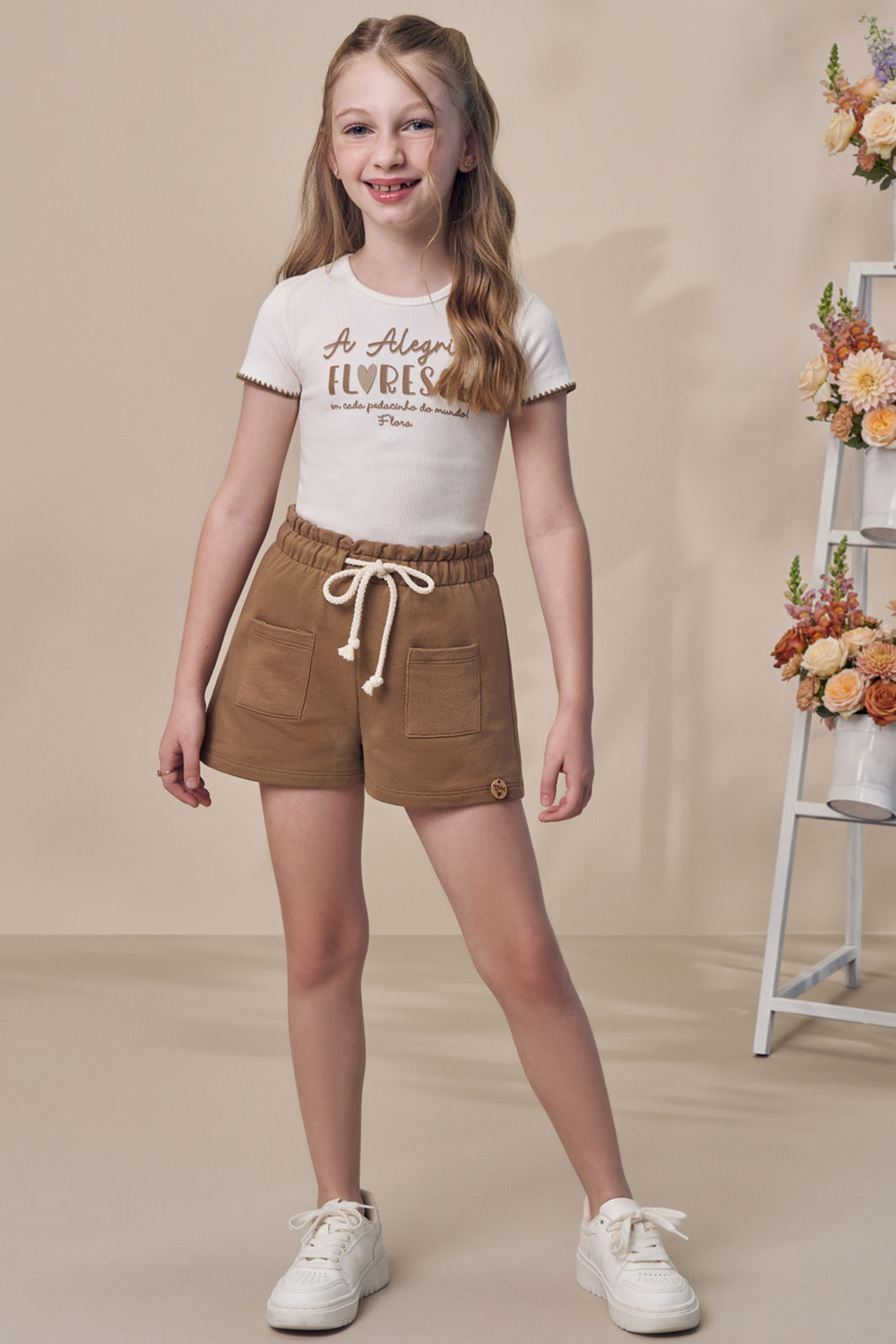 Conjunto de blusa em canelado liz com shorts em moletom sem pelúcia 99166 Infanti Infantil Menina