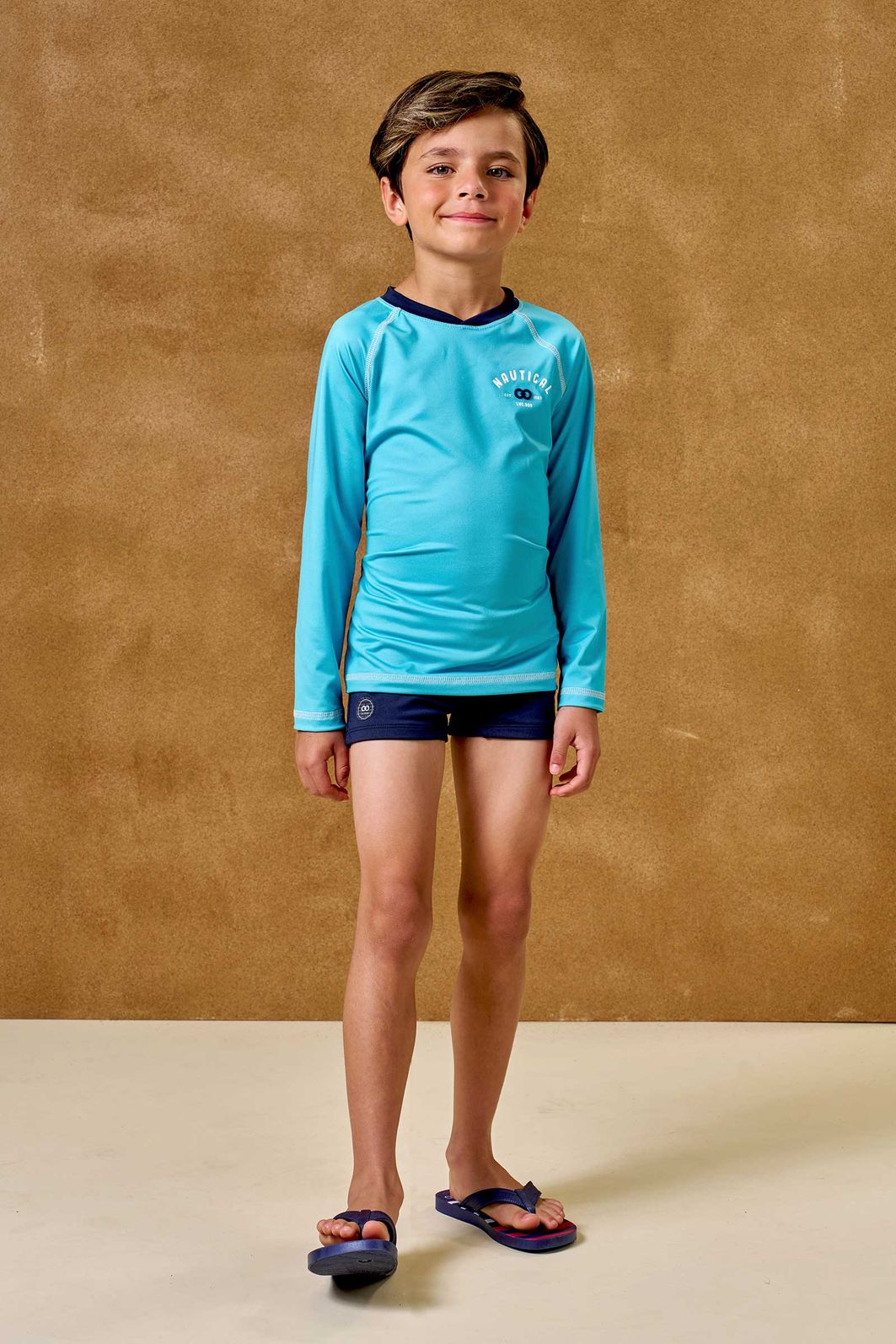 Conjunto de camiseta e sunga em malha UV dry com proteção UV50+ 96173 LucBoo Infantil Menino Conjunto de camiseta e sunga em malha UV dry com proteção UV50+ 96173 LucBoo Infantil Menino