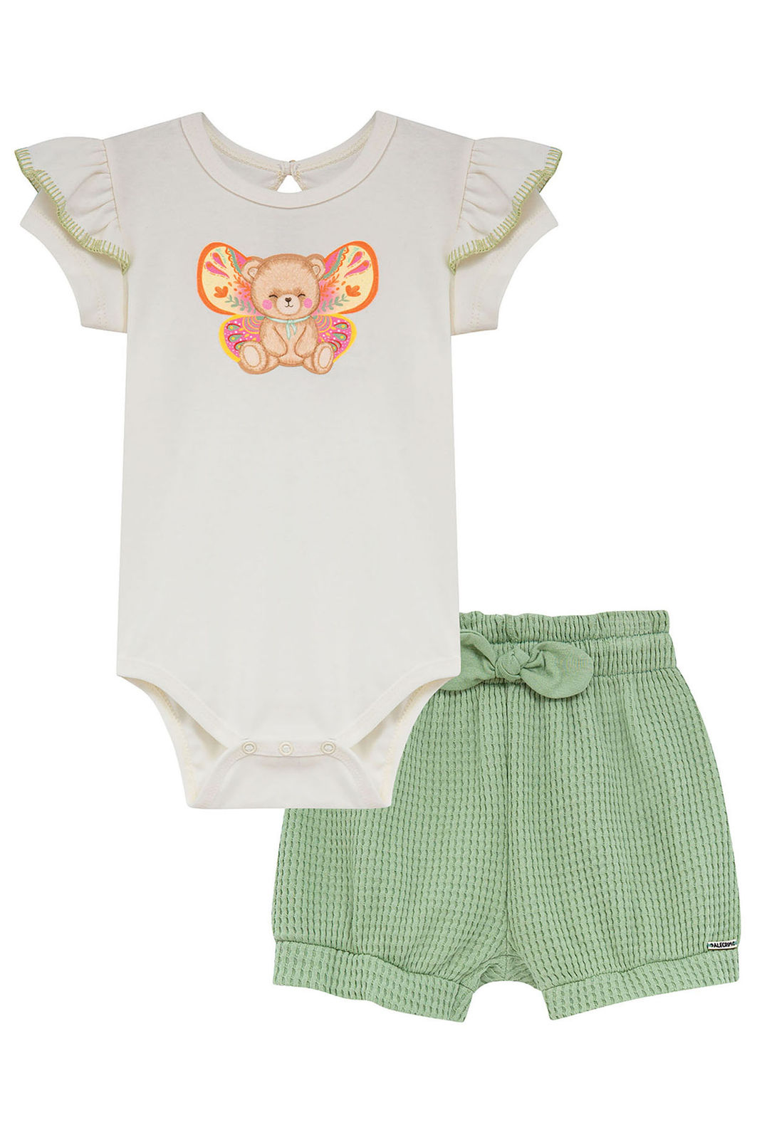Conjunto de body em suedine e shorts em malha big waffle 95547 Kukiê Bebê Menina Conjunto de body em suedine e shorts em malha big waffle 95547 Kukiê Bebê Menina