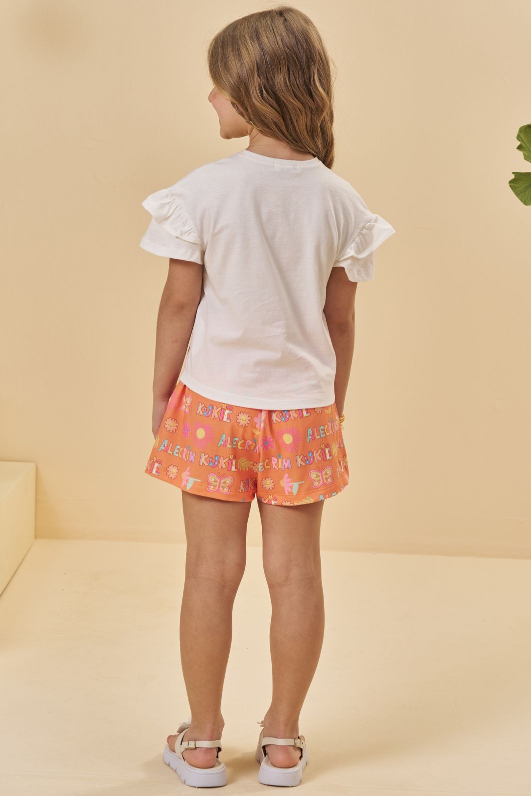 Conjunto de blusa em meia malha e shorts em molecotton 95122 Kukiê Infantil Menina Conjunto de blusa em meia malha e shorts em molecotton 95122 Kukiê Infantil Menina