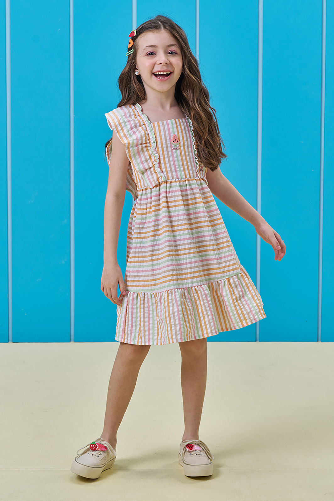 Vestido em tricoline listrado 96356 Kukiê Infantil Menina Vestido em tricoline listrado 96356 Kukiê Infantil Menina