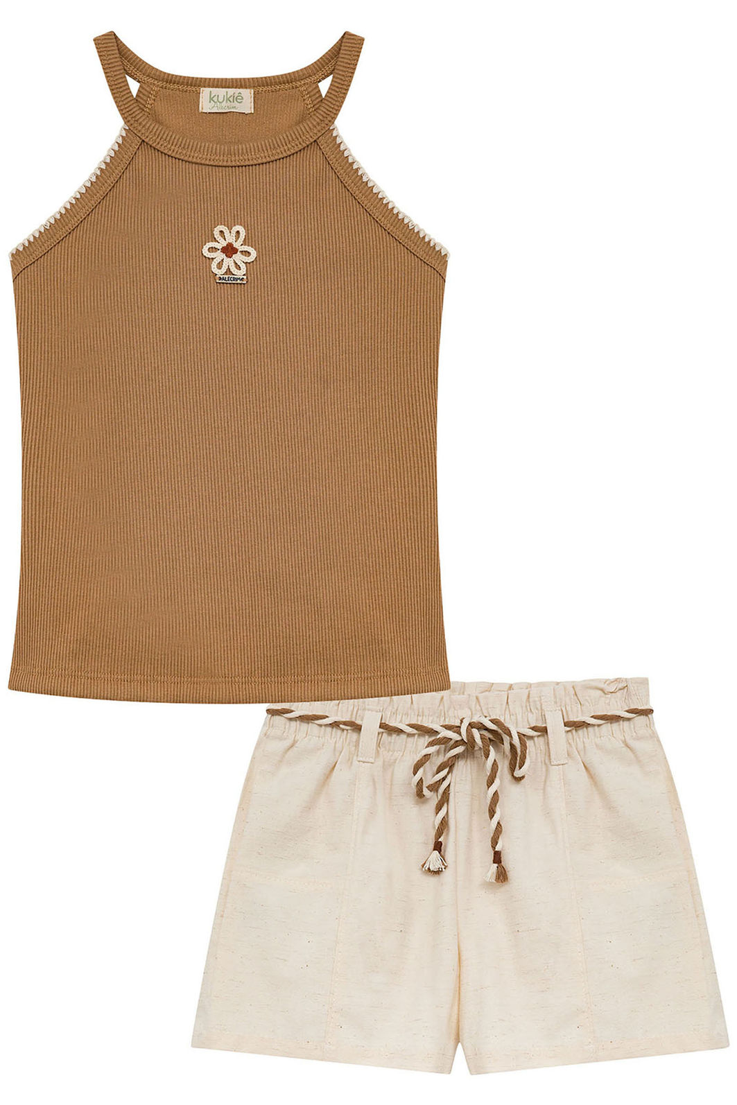 Conjunto de regata em soft line e shorts em linho santorini com elastano 94802 Kukiê Infantil Menina