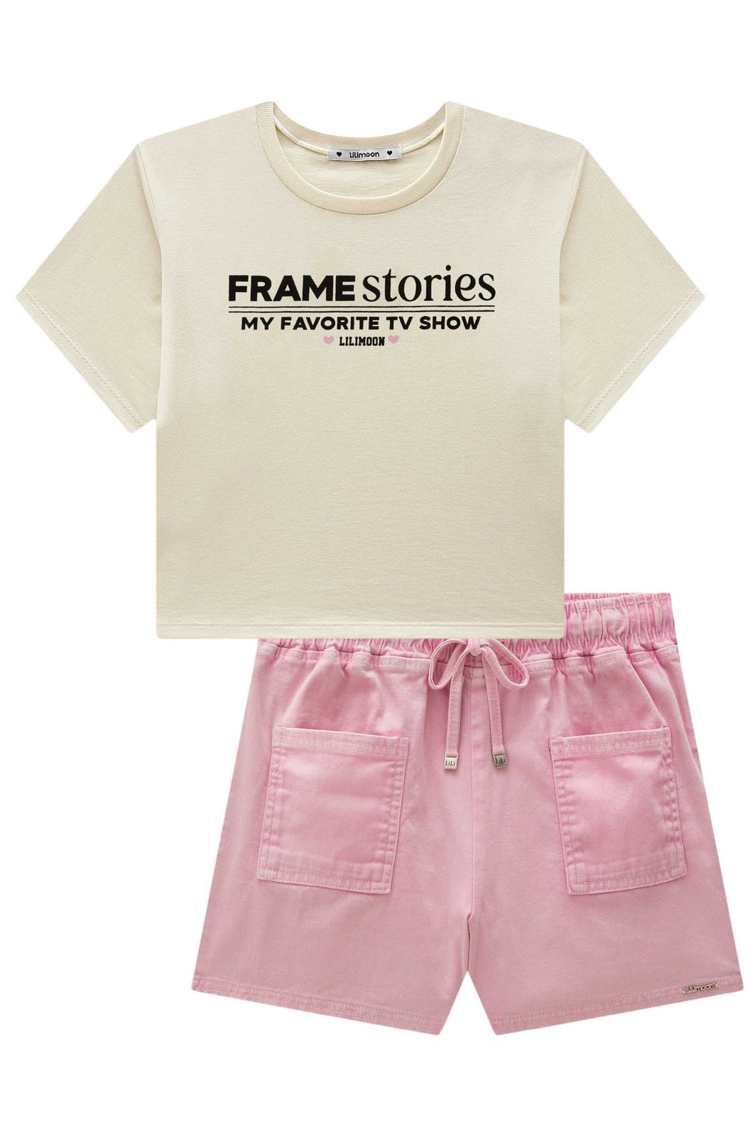 Conjunto de blusa em meia malha e shorts em sarja com elastano 98814 Lilimoon Teen Menina Conjunto de blusa em meia malha e shorts em sarja com elastano 98814 Lilimoon Teen Menina