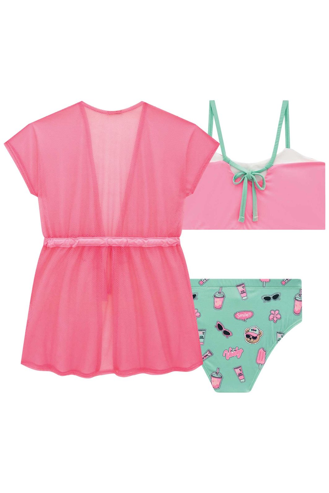 Trio de biquíni em malha UV50 e saída de praia em tela fashion 96706 Vic Teen Menina Trio de biquíni em malha UV50 e saída de praia em tela fashion 96706 Vic Teen Menina