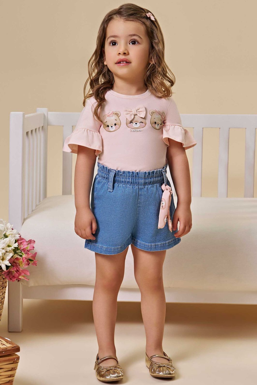 Conjunto de blusa em cotton e shorts em jeans com elastano 96961 Infanti Infantil Menina Conjunto de blusa em cotton e shorts em jeans com elastano 96961 Infanti Infantil Menina