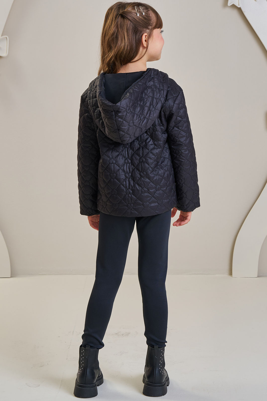 Jaqueta em nylon matelassê de coração 92149 Infanti Infantil Menina