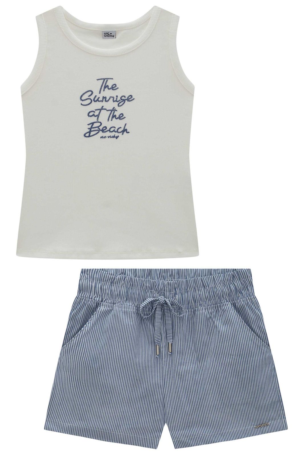 Conjunto de regata em canelado liz e shorts em tricoline com elastano 96871 Vic Teen Menina