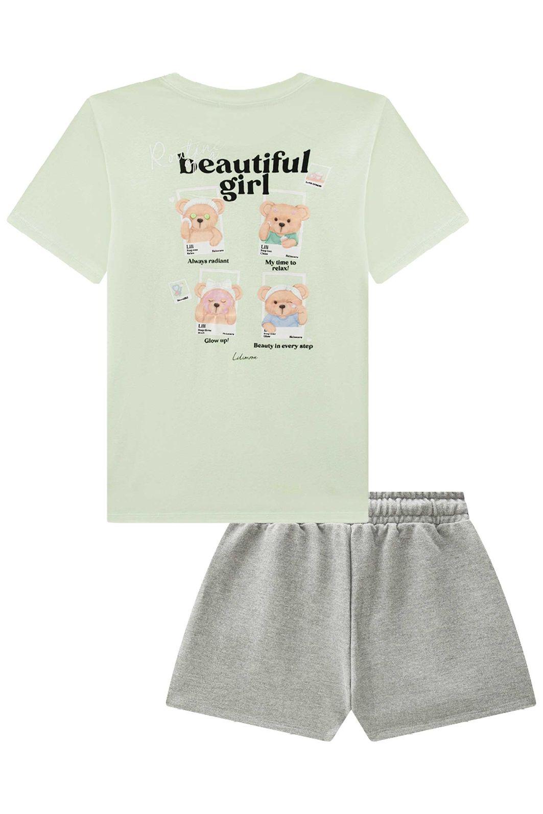 Conjunto de camiseta over em meia malha e shorts em moletom sem pelúcia 95803 Lilimoon Teen Menina Conjunto de camiseta over em meia malha e shorts em moletom sem pelúcia 95803 Lilimoon Teen Menina