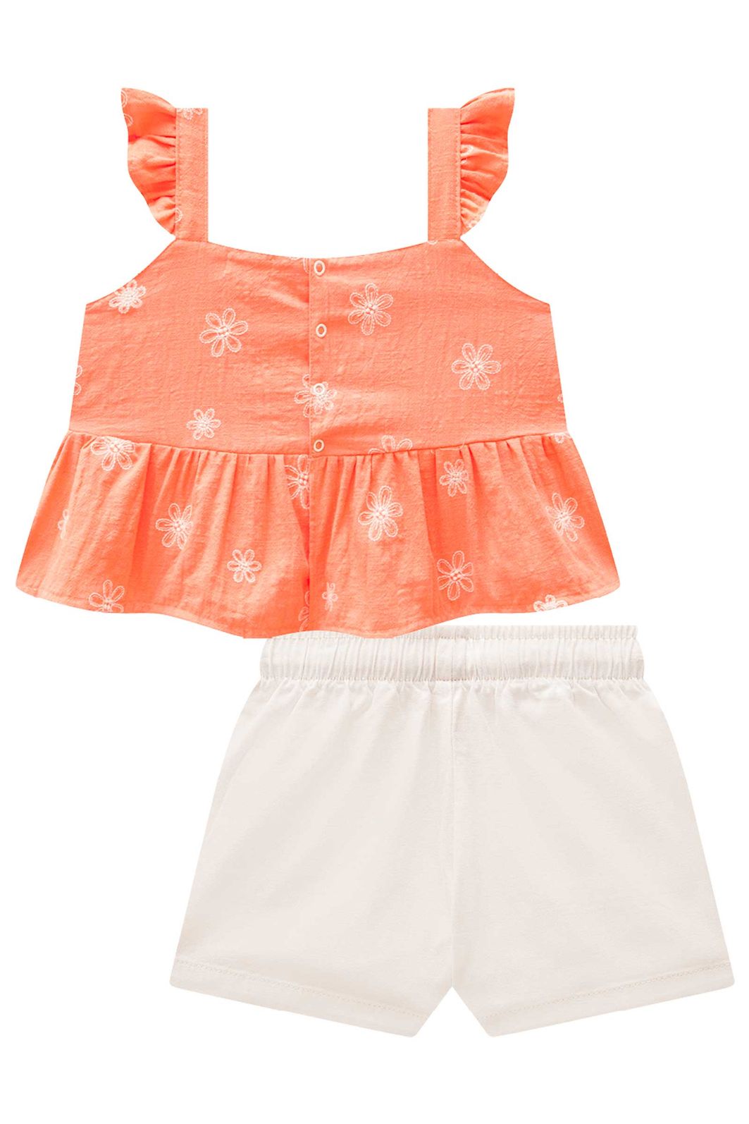 Conjunto de bata em tricoline bordado e shorts em  sarja com elastano 99012 Kukiê Infantil Menina